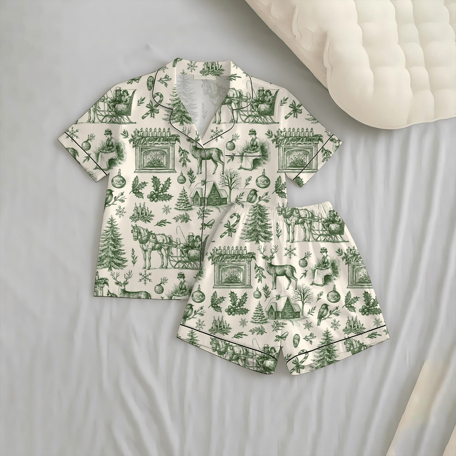 Vintage Christmas Pattern Pajamas Set Winter Season Sleepwear Merry Christmas Pjs