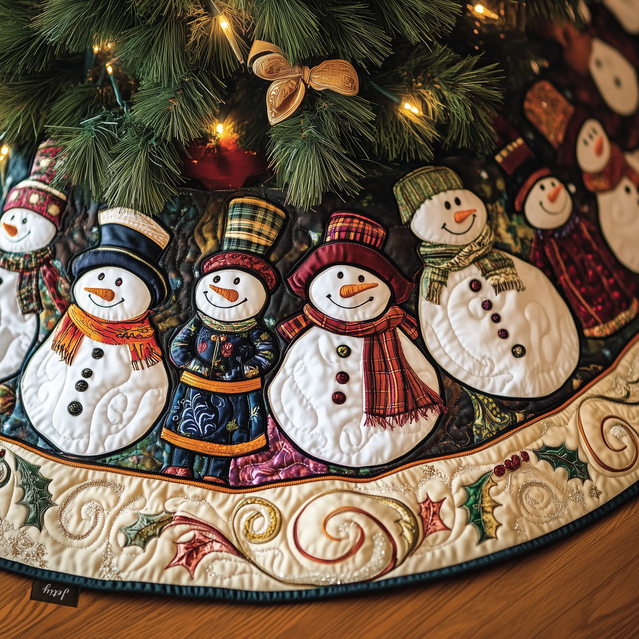 Vintage Christmas Snowman Quilted Tree Skirt Beautiful Christmas Home Merch