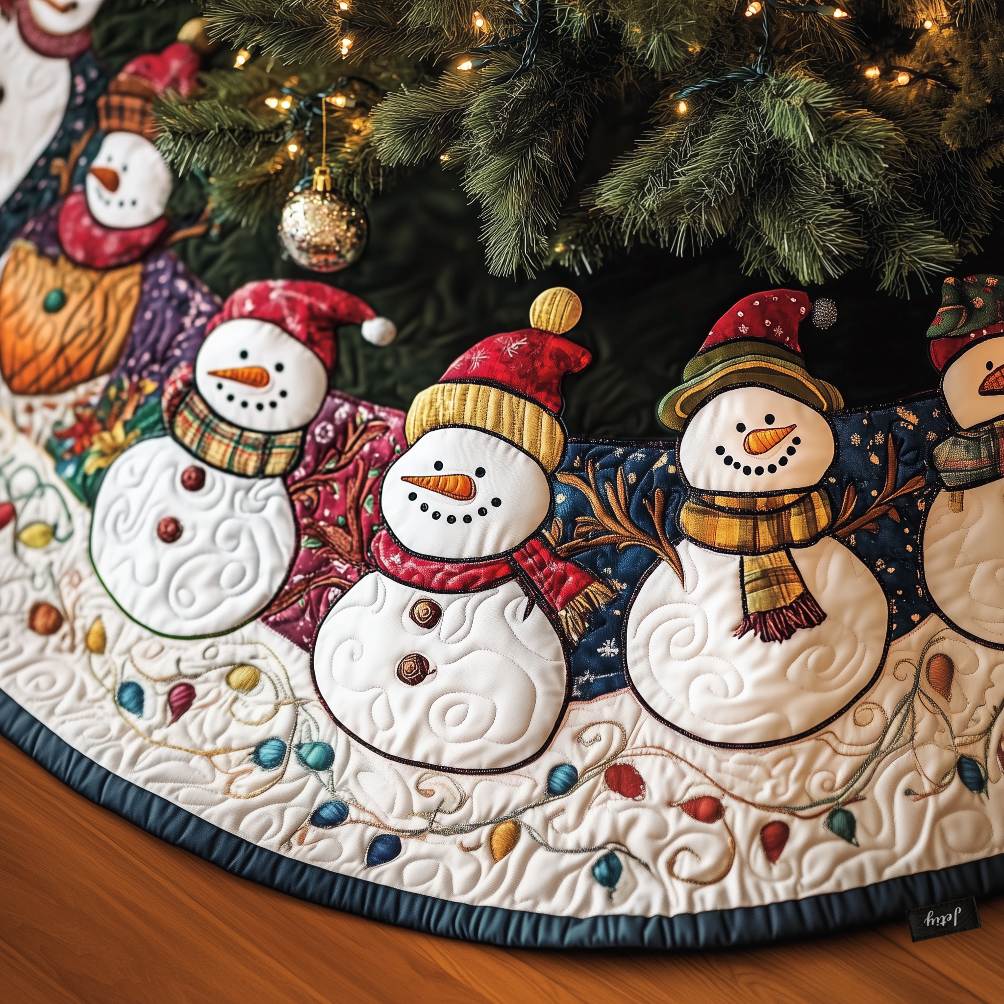 Vintage Christmas Snowman Quilted Tree Skirt Heartfelt Gift Merch For Mom