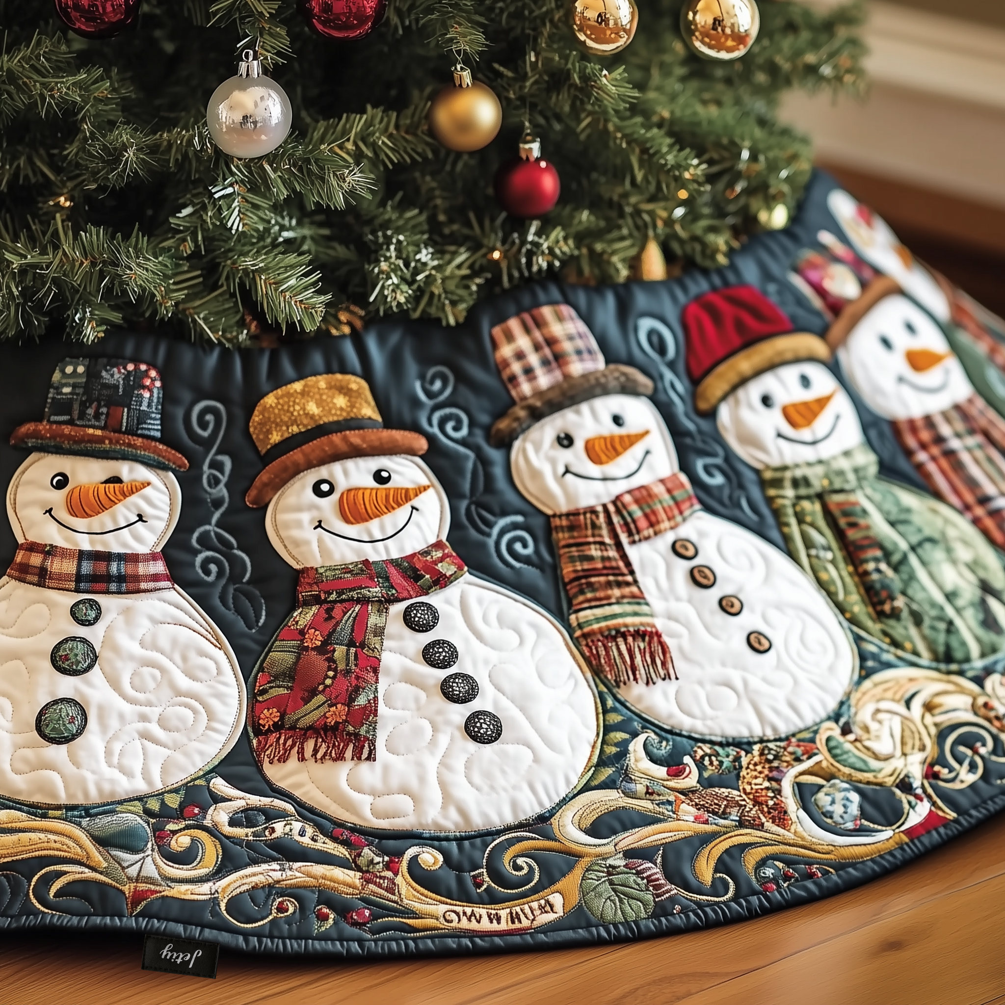 Vintage Christmas Snowman Quilted Tree Skirt Perfect Gift Merch For Her