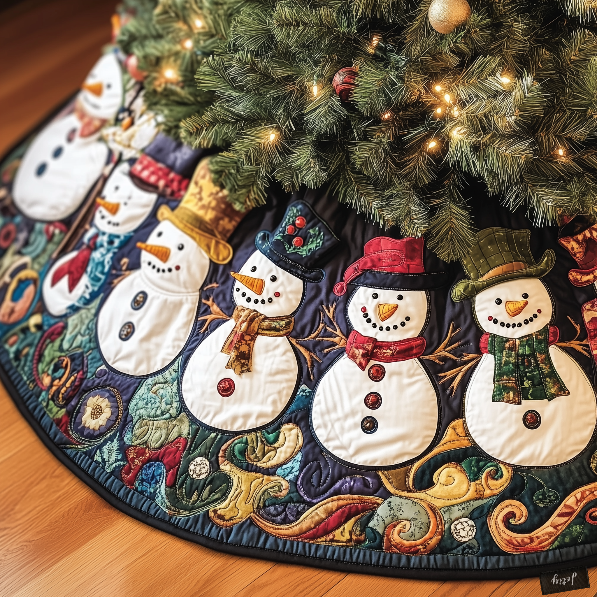 Vintage Christmas Snowman Quilted Tree Skirt Thoughtful Gift Merch For Dad