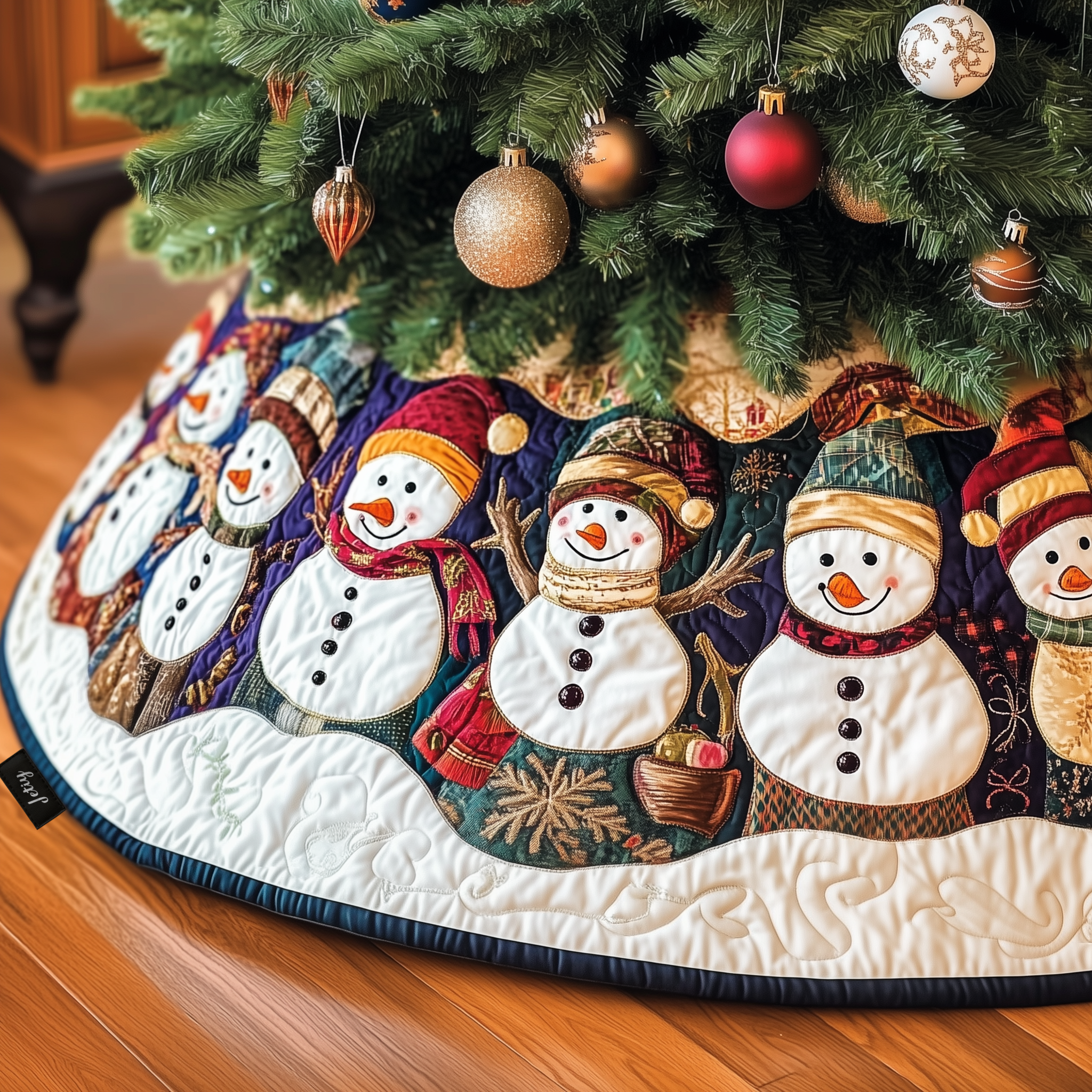 Vintage Christmas Snowman Quilted Tree Skirt Unique Gift Merch For Friends