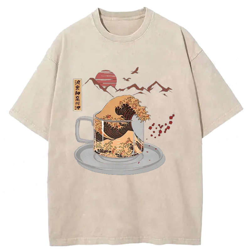 Vintage Coffee Wave Japan Washed T-Shirt Funny Aesthetic Trendy Apparel Gifts For Friends Vintage Coffee Wave Japan Washed T-Shirt Funny Aesthetic Trendy Apparel Gifts For Friends