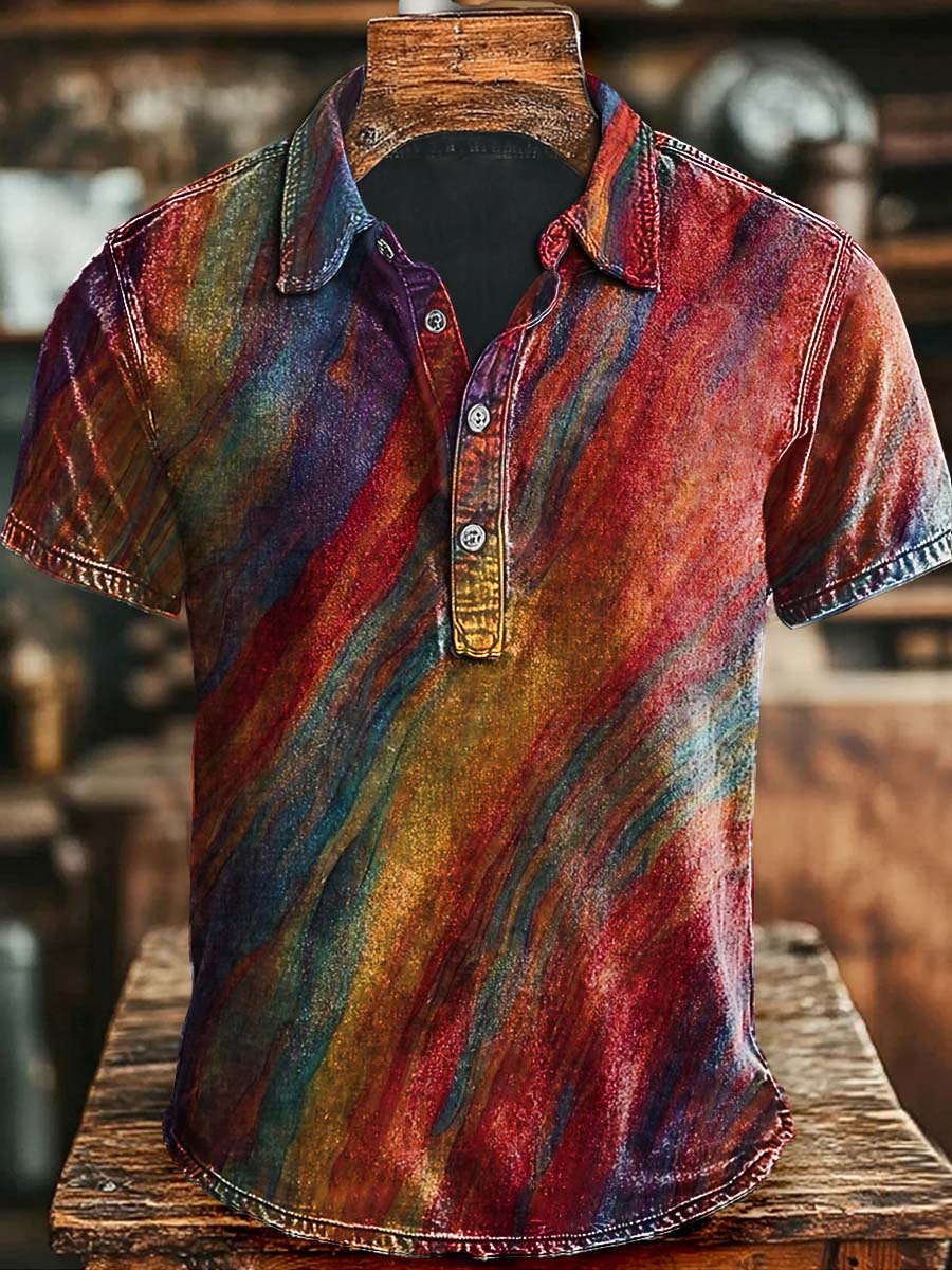 Vintage Colorful Pattern Printed Casual Polo Shirt Halloween Gift Ideas For Adults