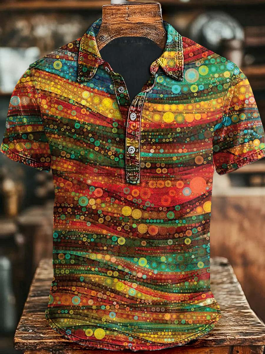 Vintage Colorful Stripe Printed Casual Short Sleeve Polo Shirt Apparel Halloween Day Gift Ideas For Men And Women