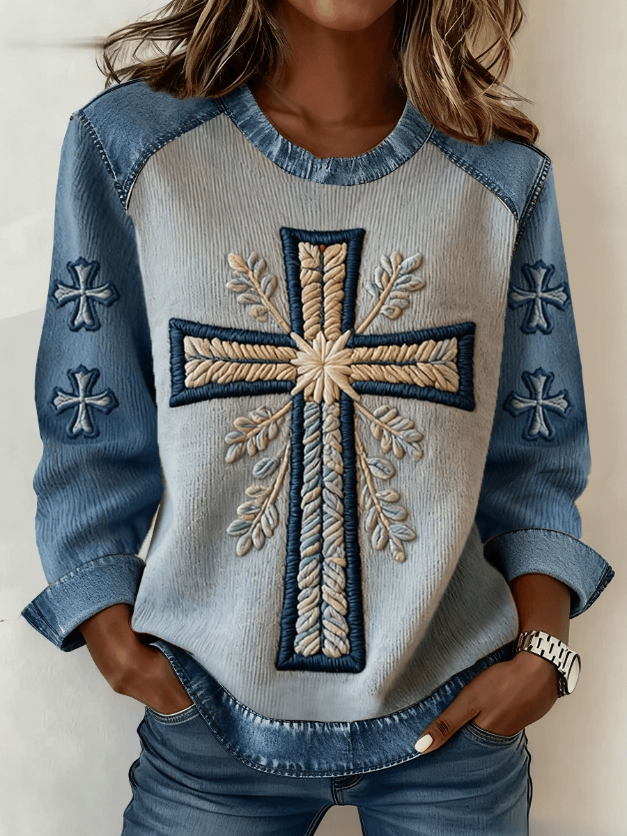 Vintage Cross Sweatshirt Christian Faith Apparel Inspirational Religious Crewneck Gift For Mom