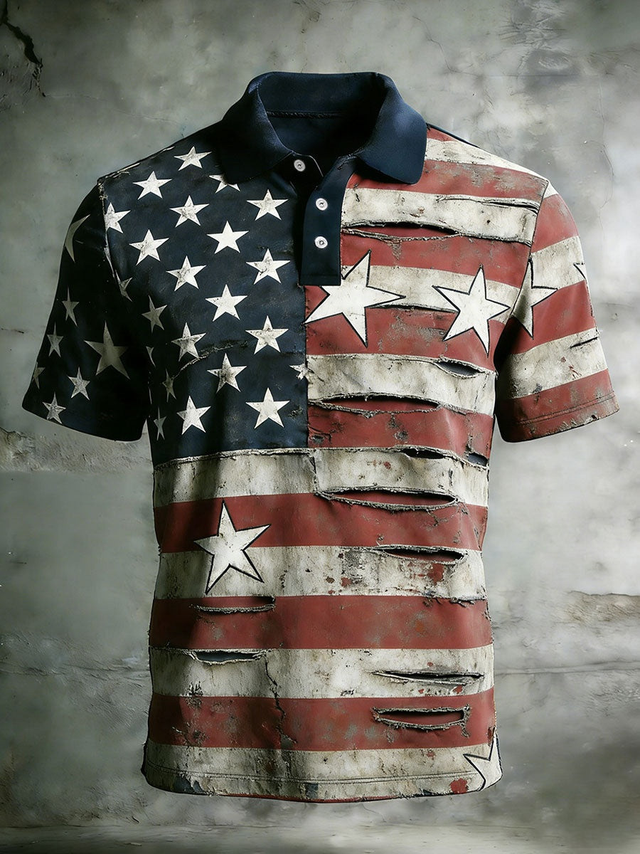 Vintage Distressed American Flag Polo Shirt Mens Polo Shirts 250th Anniversary Patriotic Gift