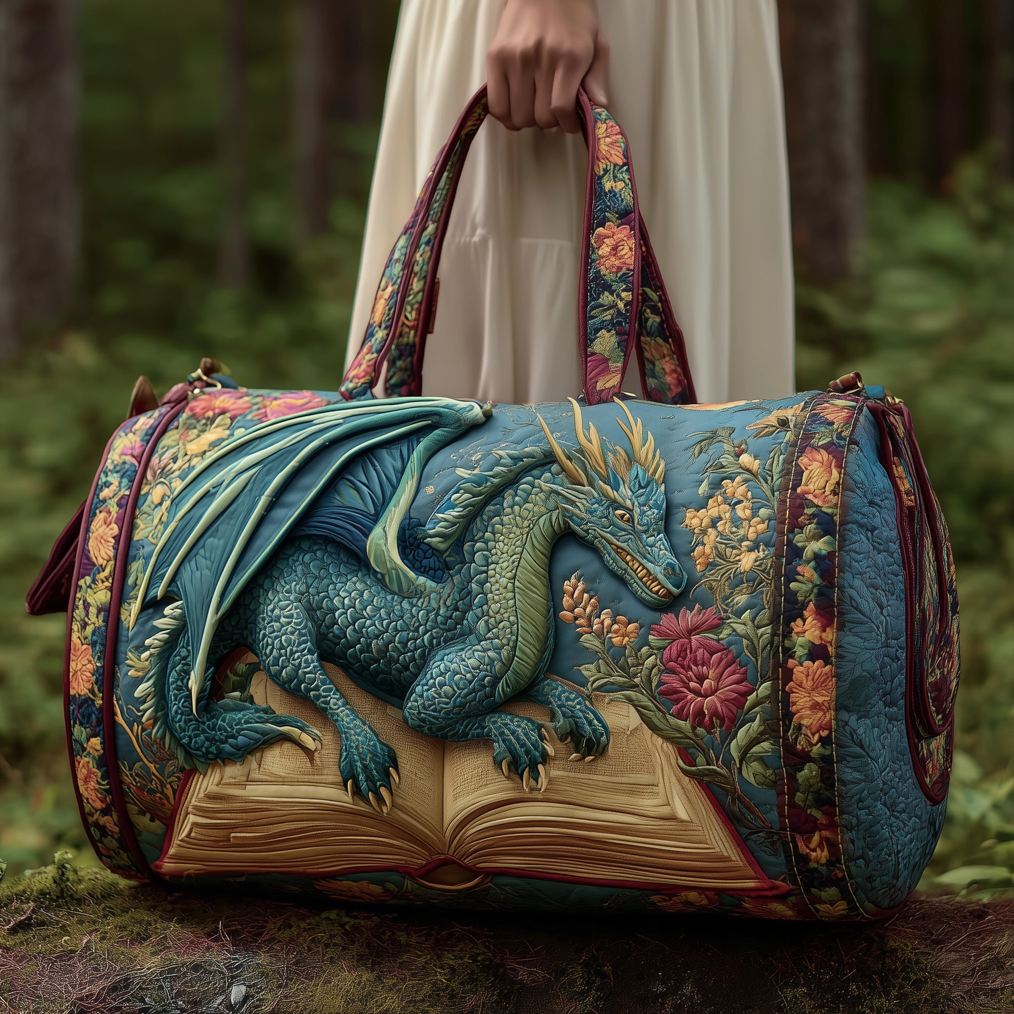 Vintage Dragon Quilted Duffle Bag For School And Gym
