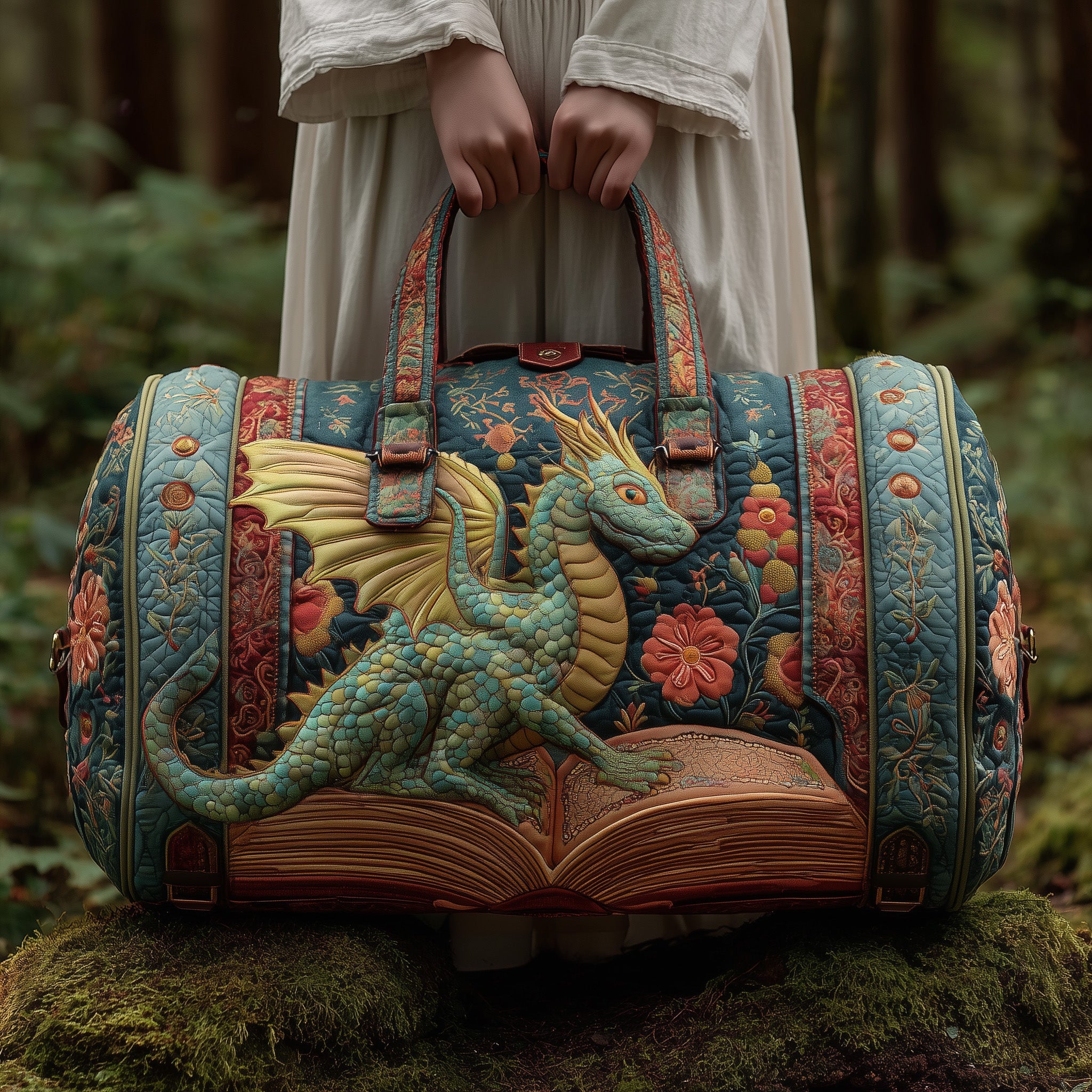 Vintage Dragon Quilted Duffle Bag For Weekend Trips