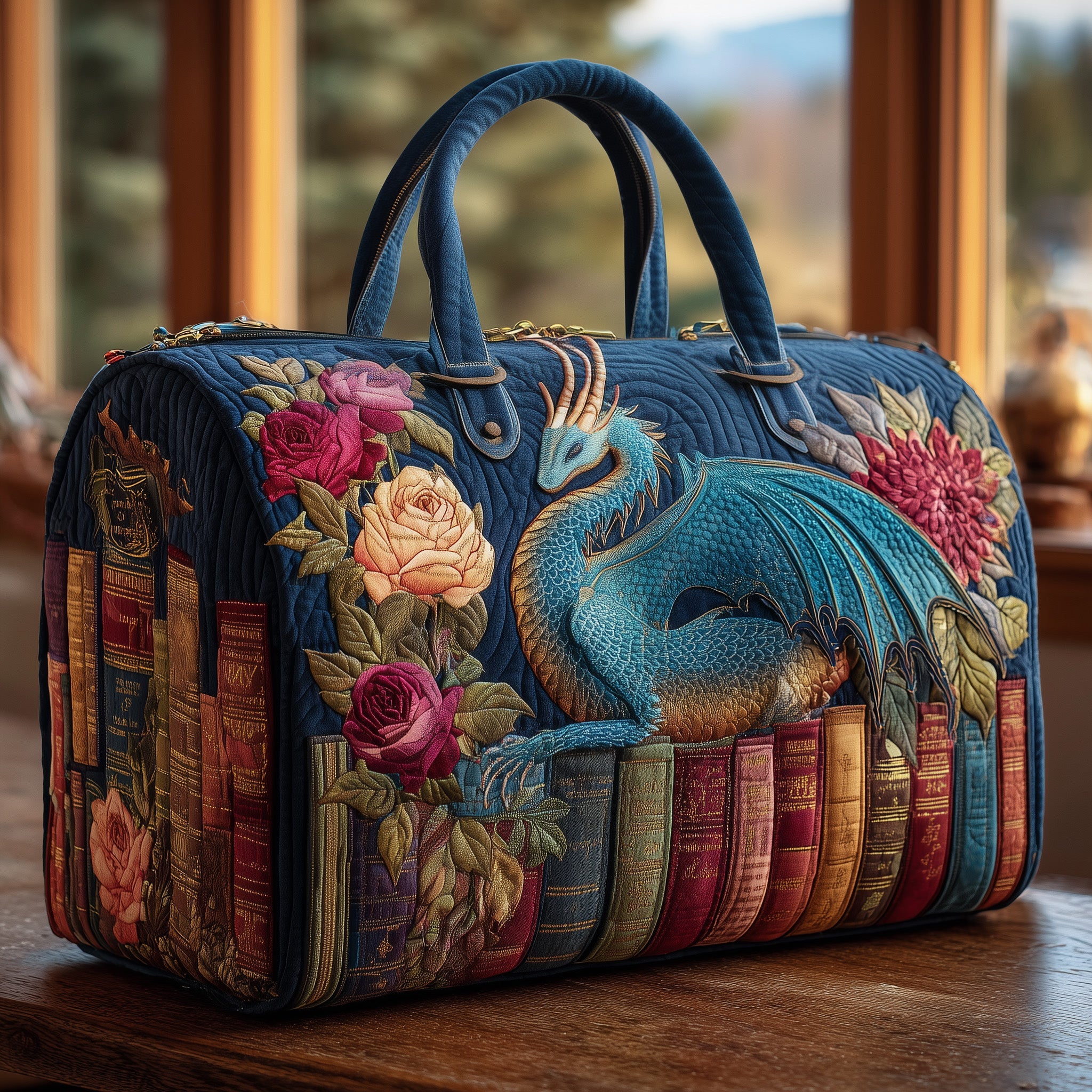 Vintage Dragon Quilted Duffle Bag For Work And Travel