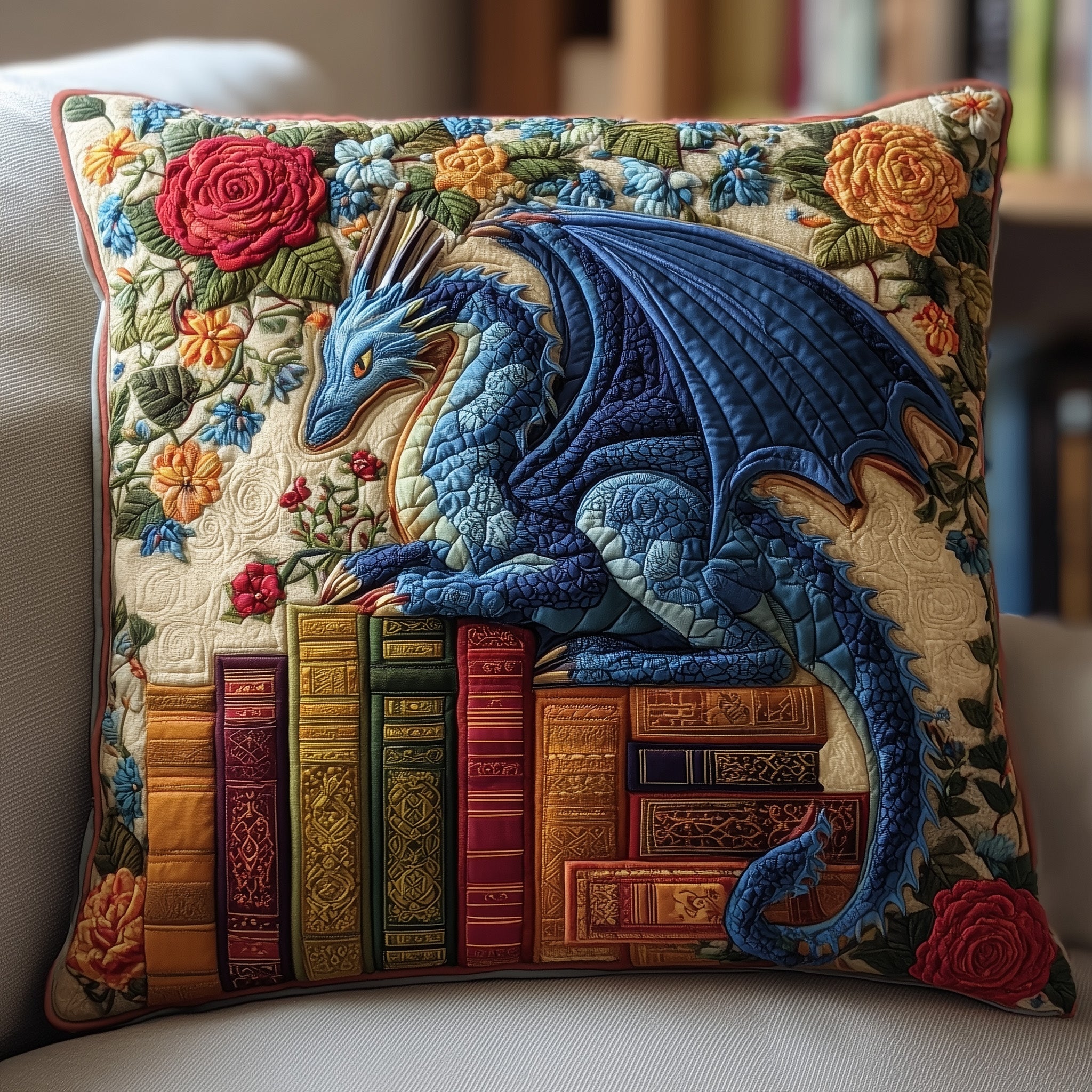 Vintage Dragon Quilted Pillow Case Square Pillow Cushion CoverBirthday Presents For Dragon Lovers