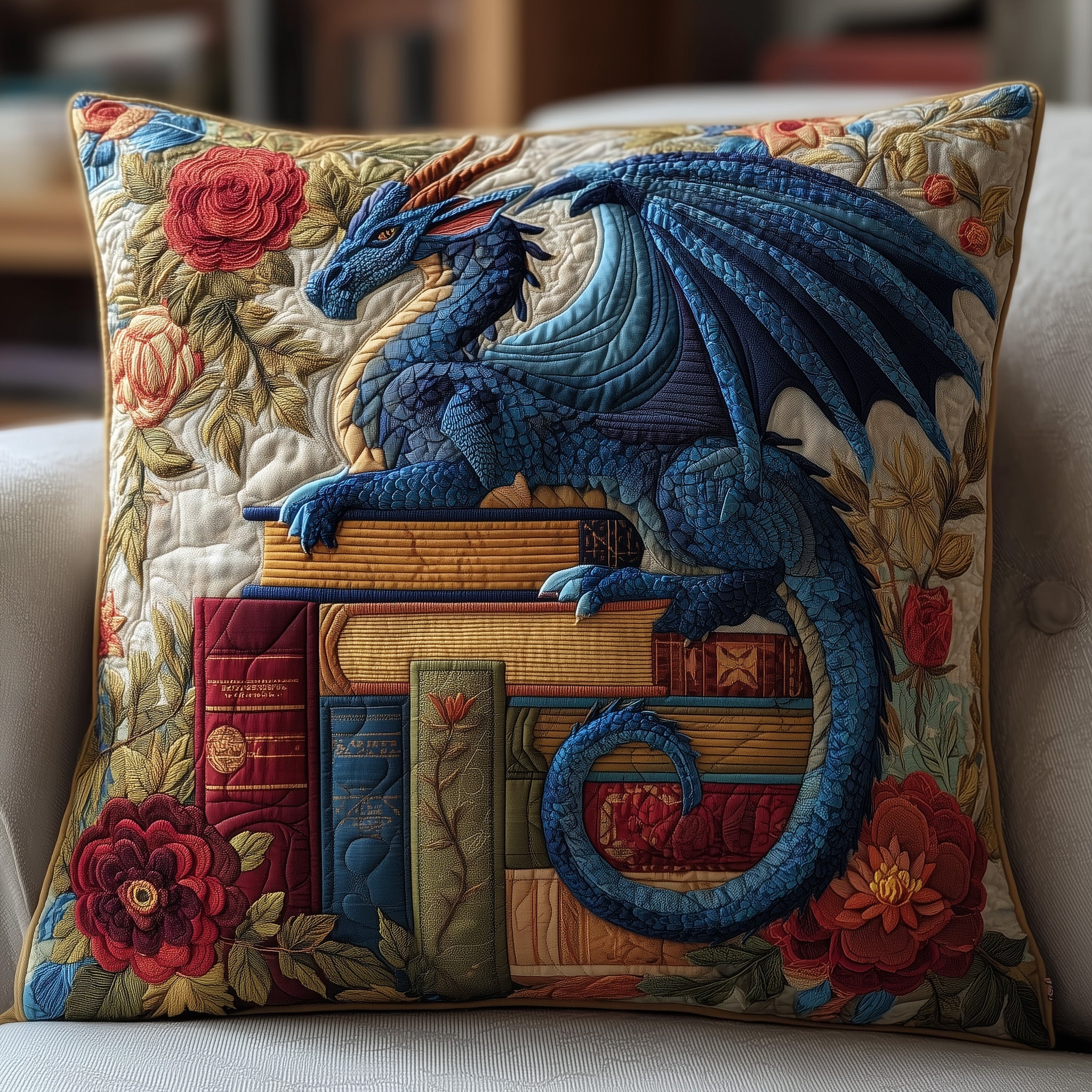 Vintage Dragon Quilted Pillow Case Square Pillow Cushion CoverCool Gifts For Dragon Lovers