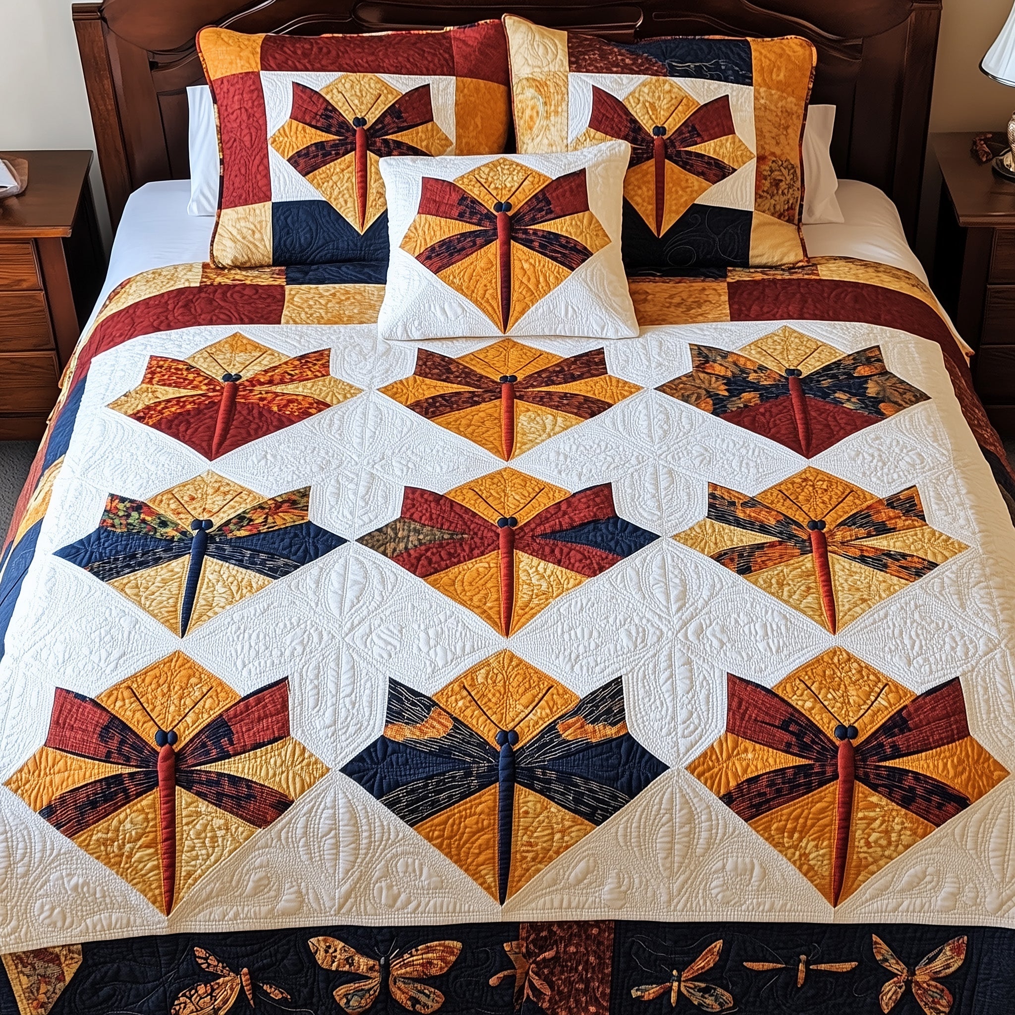 Vintage Dragonfly Patchwork Quilted Bedding Set Duvet Cover Bed Sheet Cute Dragonfly Lover Ideas For Gifts