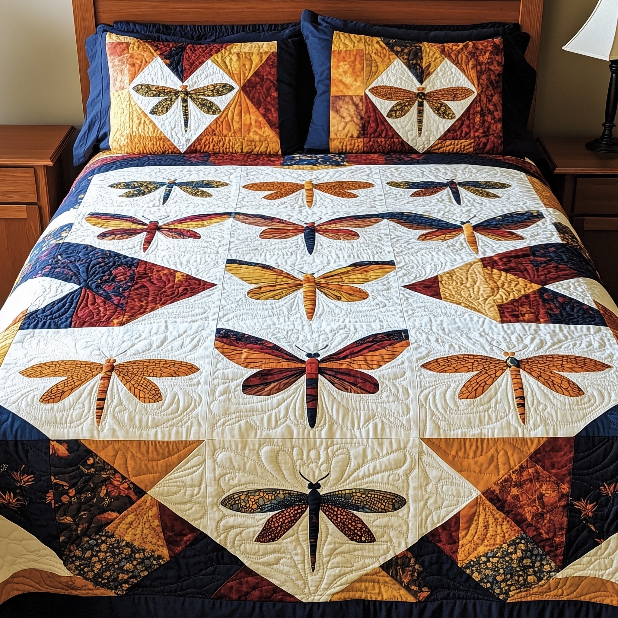 Vintage Dragonfly Patchwork Quilted Bedding Set Duvet Cover Bed Sheet Dragonfly Gift For Adults