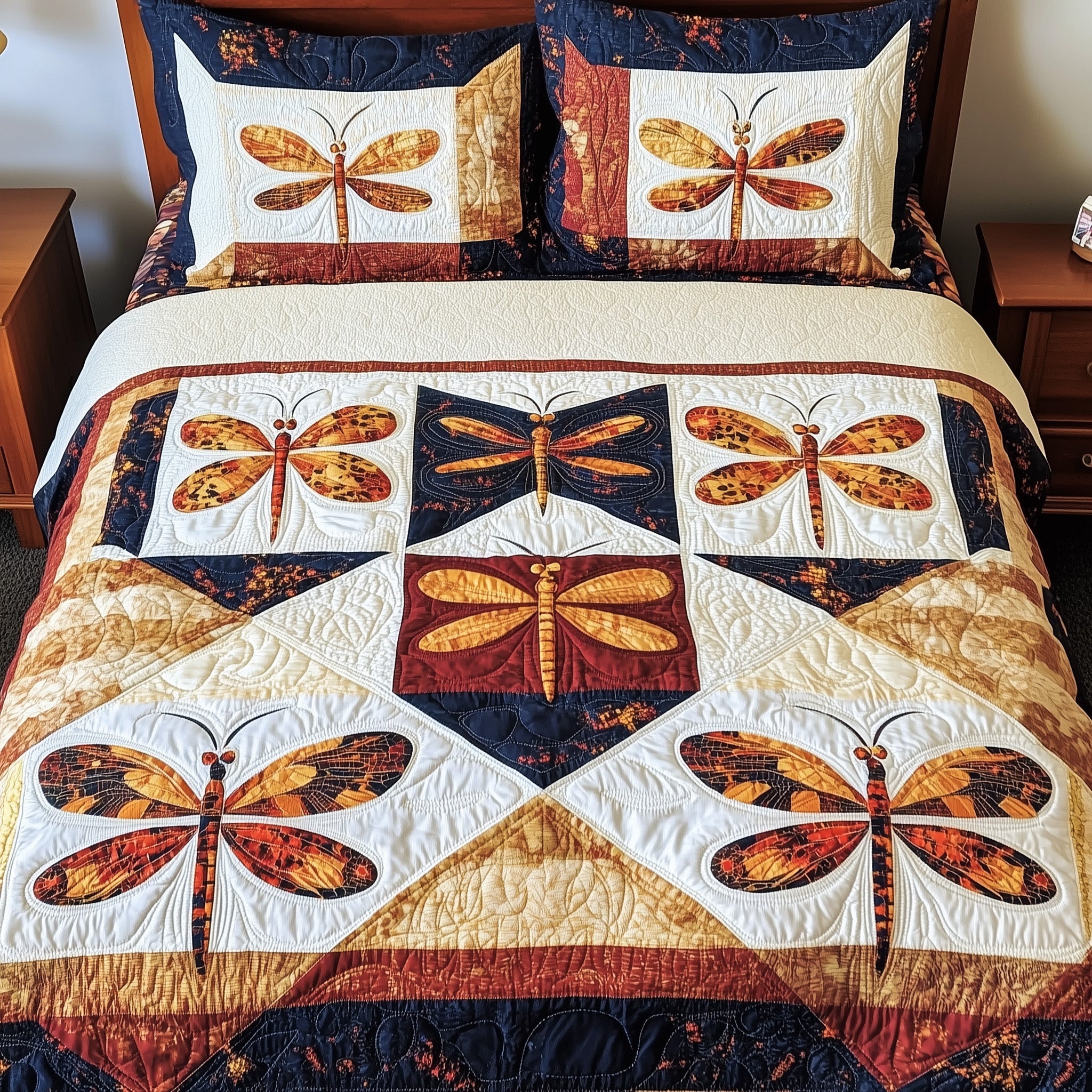 Vintage Dragonfly Patchwork Quilted Bedding Set Duvet Cover Bed Sheet Dragonfly Gift Ideas