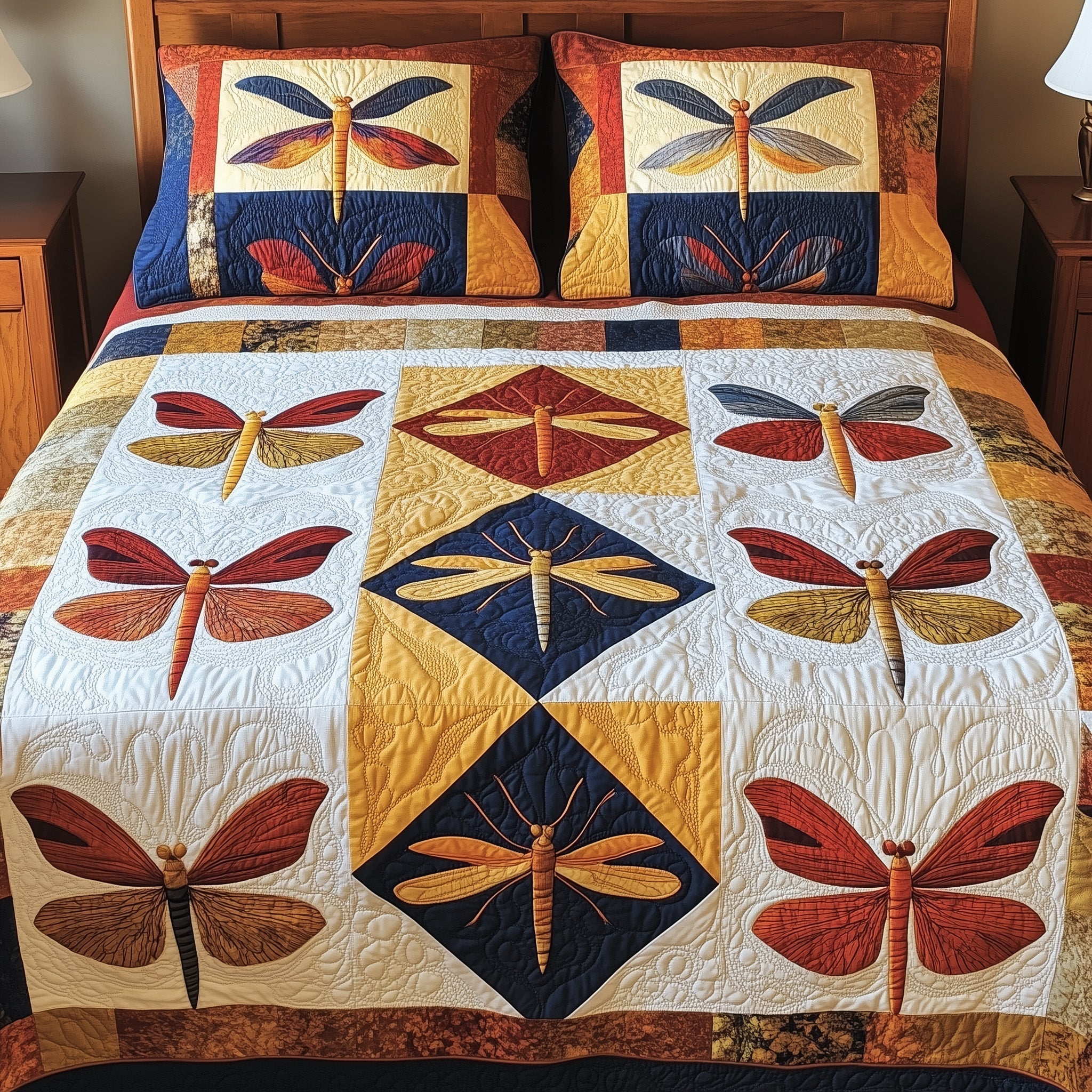 Vintage Dragonfly Patchwork Quilted Bedding Set Duvet Cover Bed Sheet Dragonfly Themed Gifts