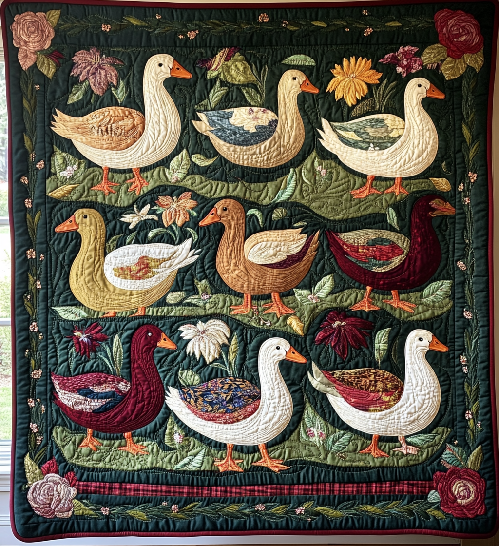 Vintage Duck Quilted Blanket Farm Animal Blanket