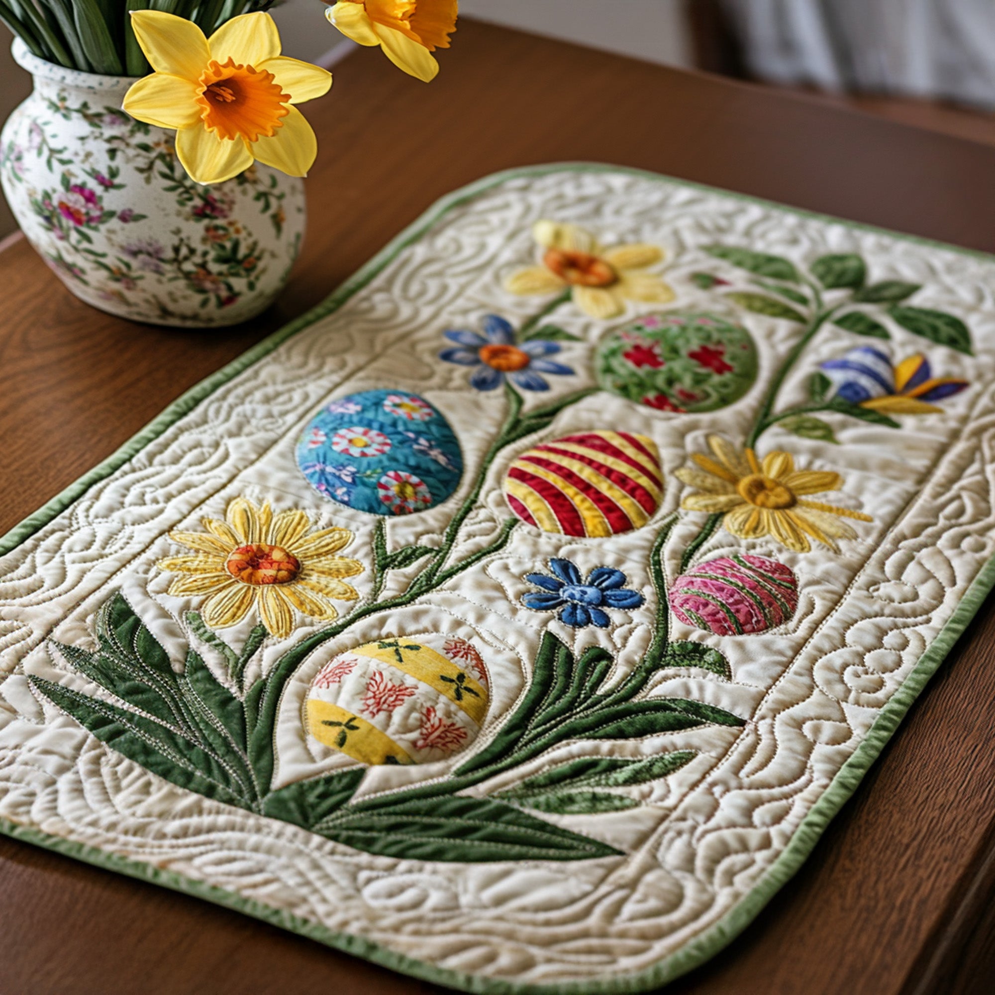 Vintage Easter Charm Quilted Place Mat Dining Room Table Decorated For Christmas Gifts For Sunflower Lovers