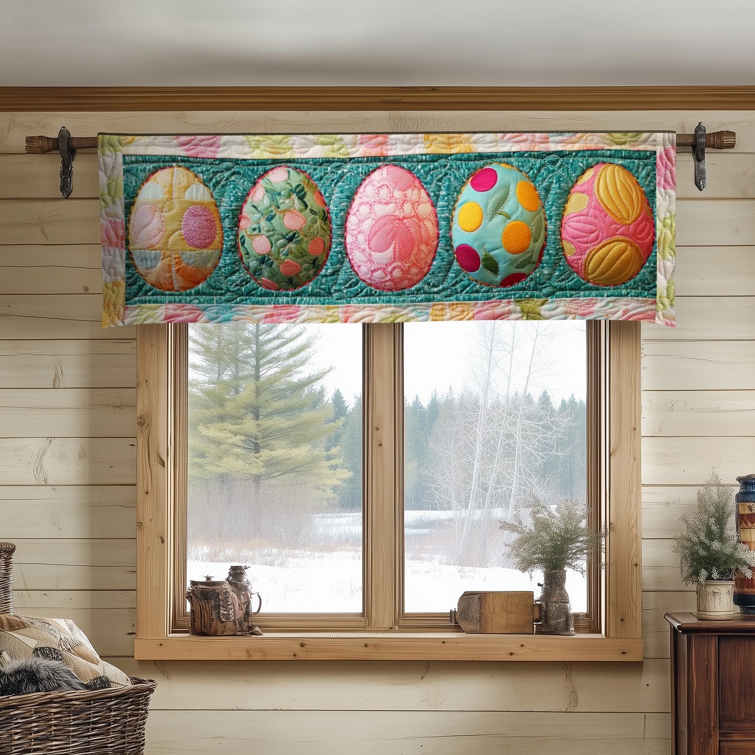 Vintage Easter Eggs Quilted Valance Window Valances For Bedroom Unique Easter Gifts