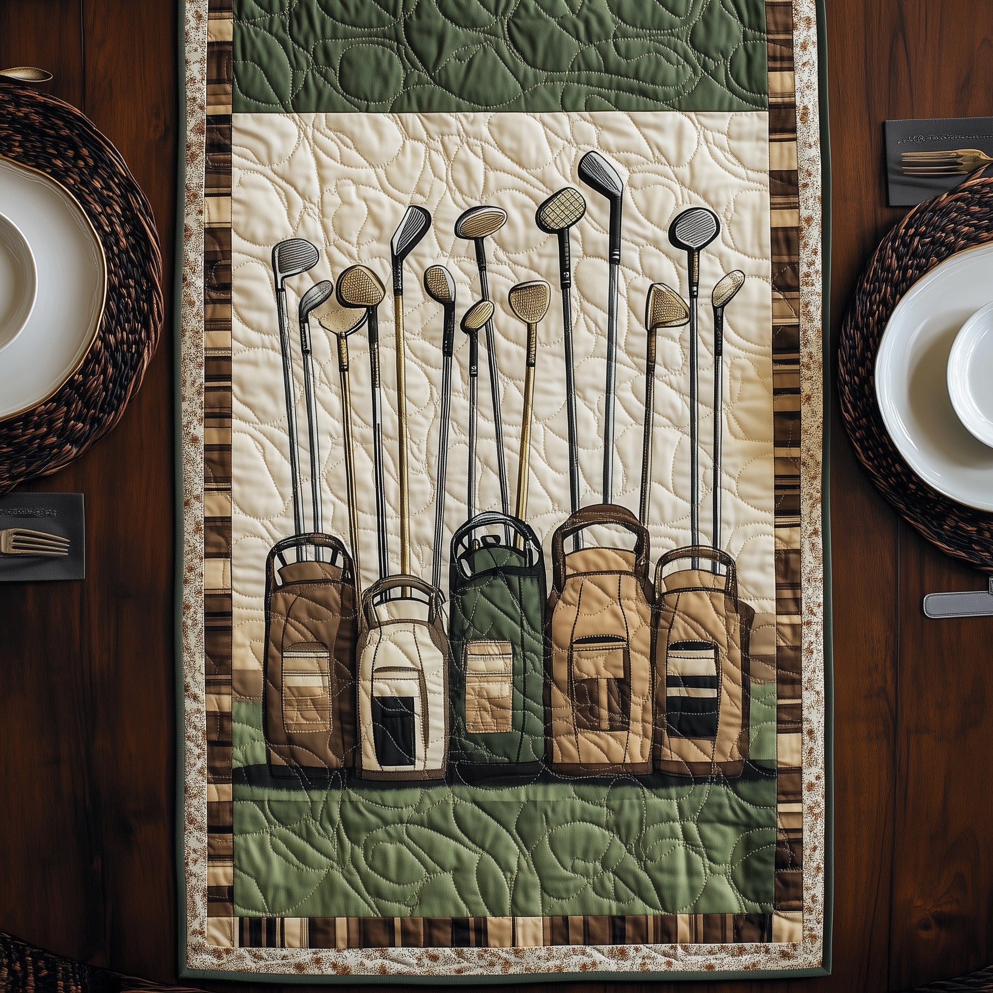 Vintage Fairway Quilted Table Runner Festive Table Runner for Dining Table