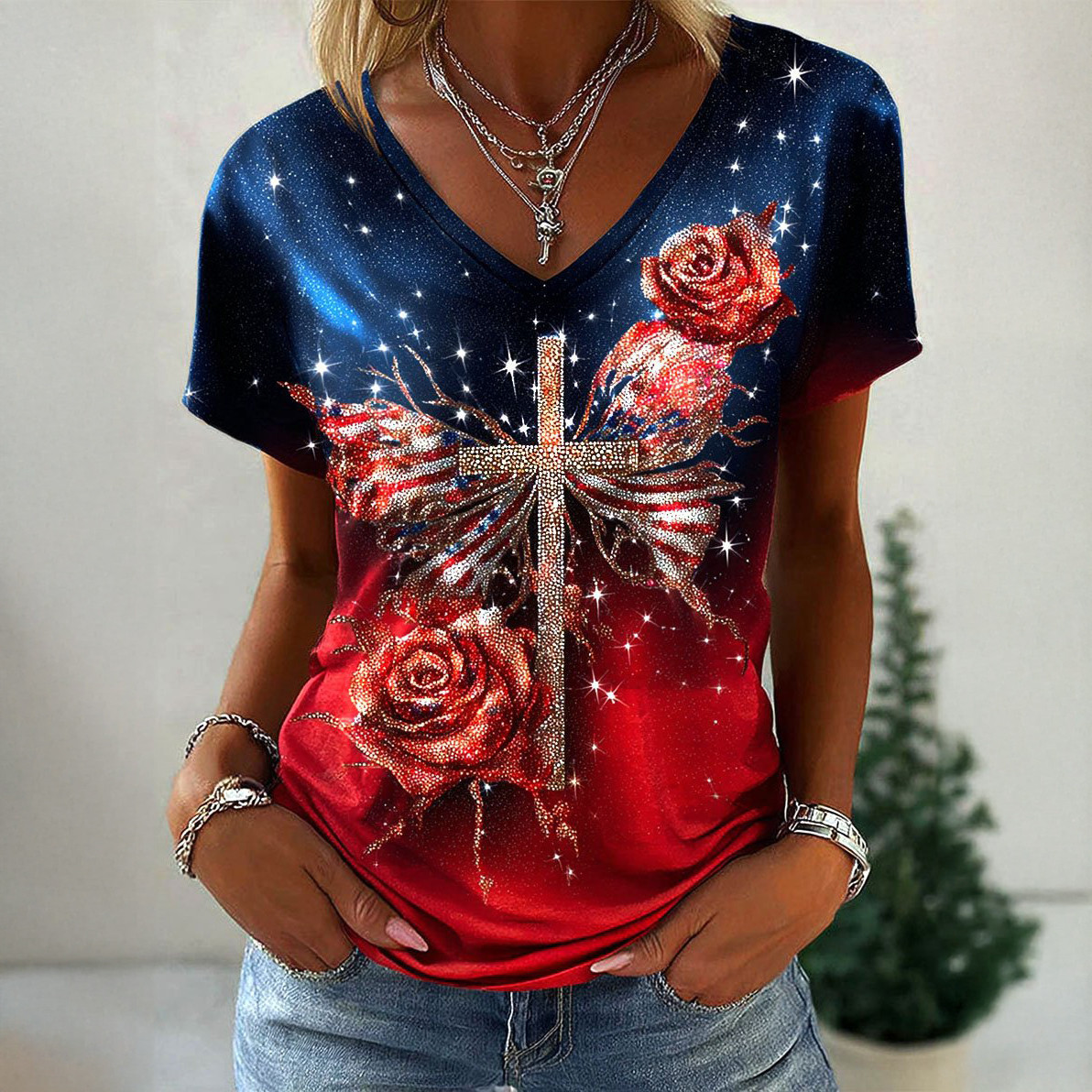 Vintage Faith American Founding 250th Anniversary V-Neck Shirt America's Birthday Shirt July 4 Gift