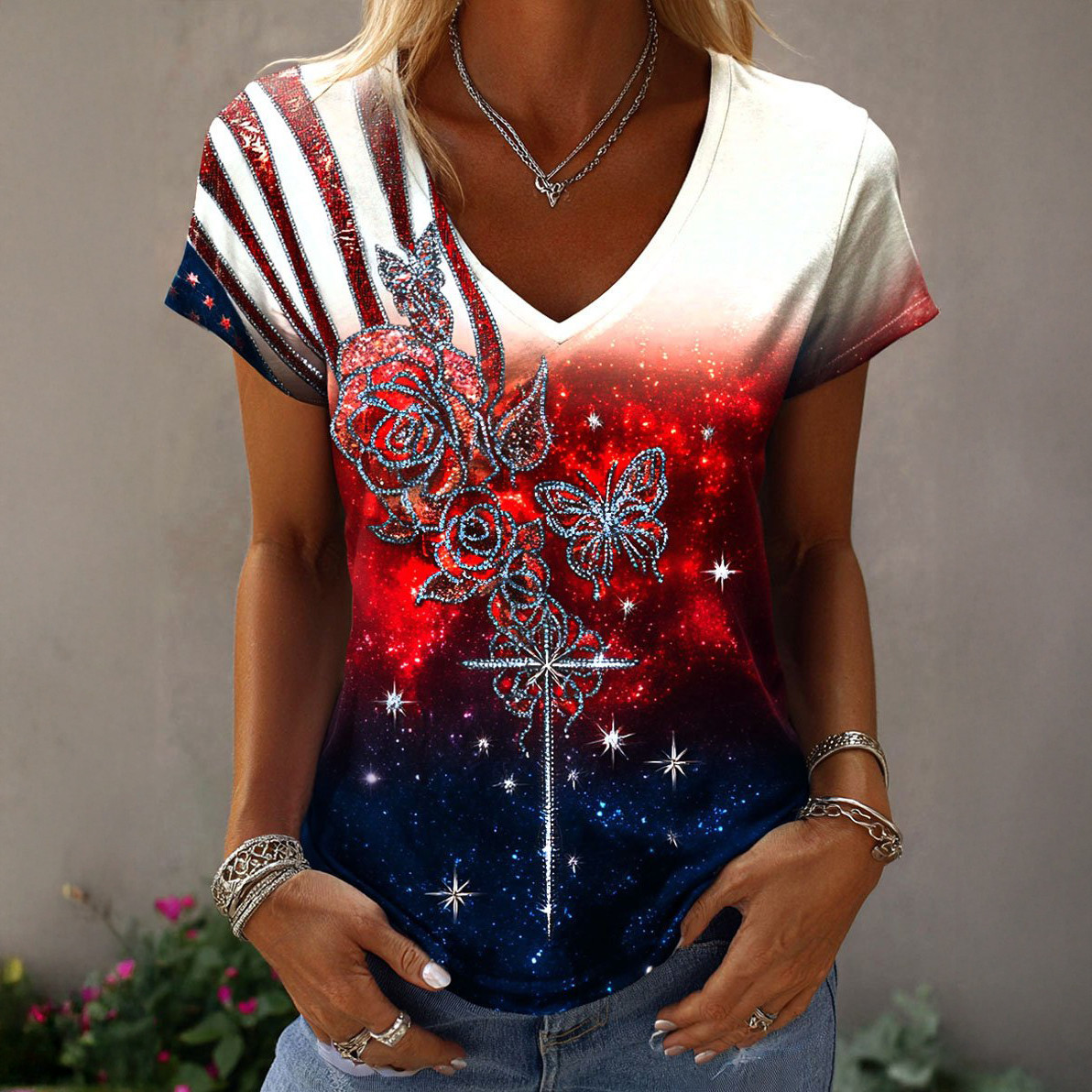 Vintage Faith American Founding 250th Anniversary V-Neck Shirt Independence Day 2026 Shirt