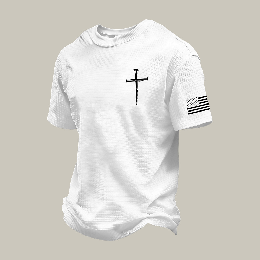 Vintage Faith Cross Flag Graphic T-Shirt American Flag Apparel Present Idea For Husband