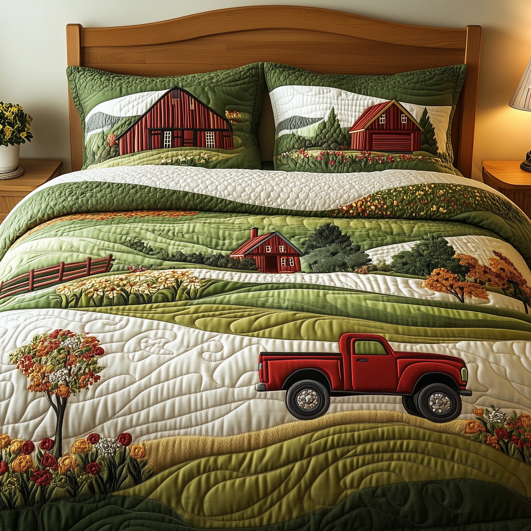 Vintage Farm Dreams Quilted Bedding Set Duvet Cover Merchandise Tractor Gifts For Dad