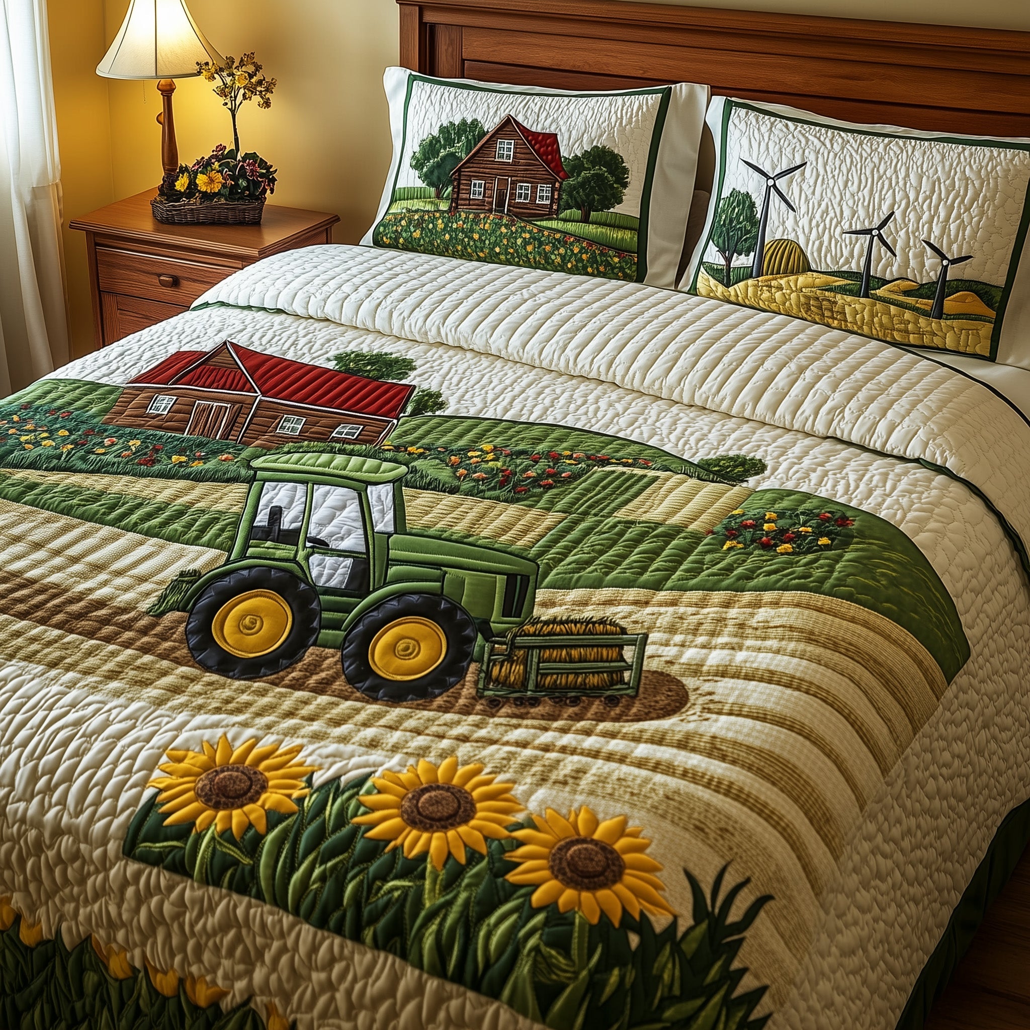 Vintage Farm Dreams Quilted Bedding Set Duvet Cover Merchandise Tractor Gifts For Men