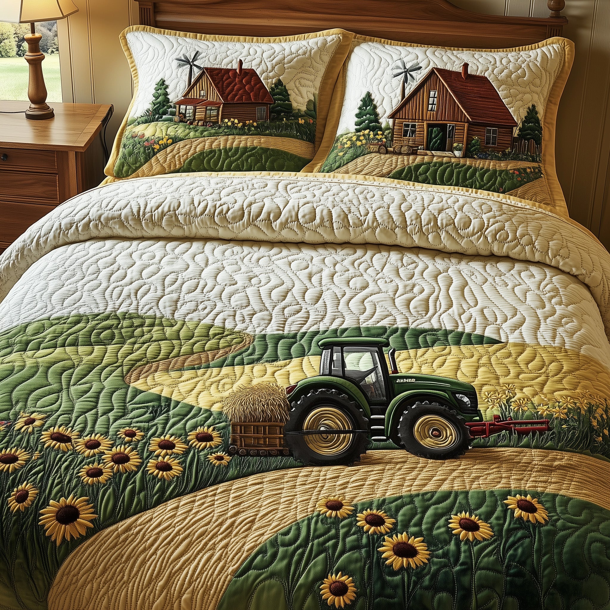 Vintage Farm Dreams Quilted Bedding Set Duvet Cover Merchandise Tractor Presents For Adults