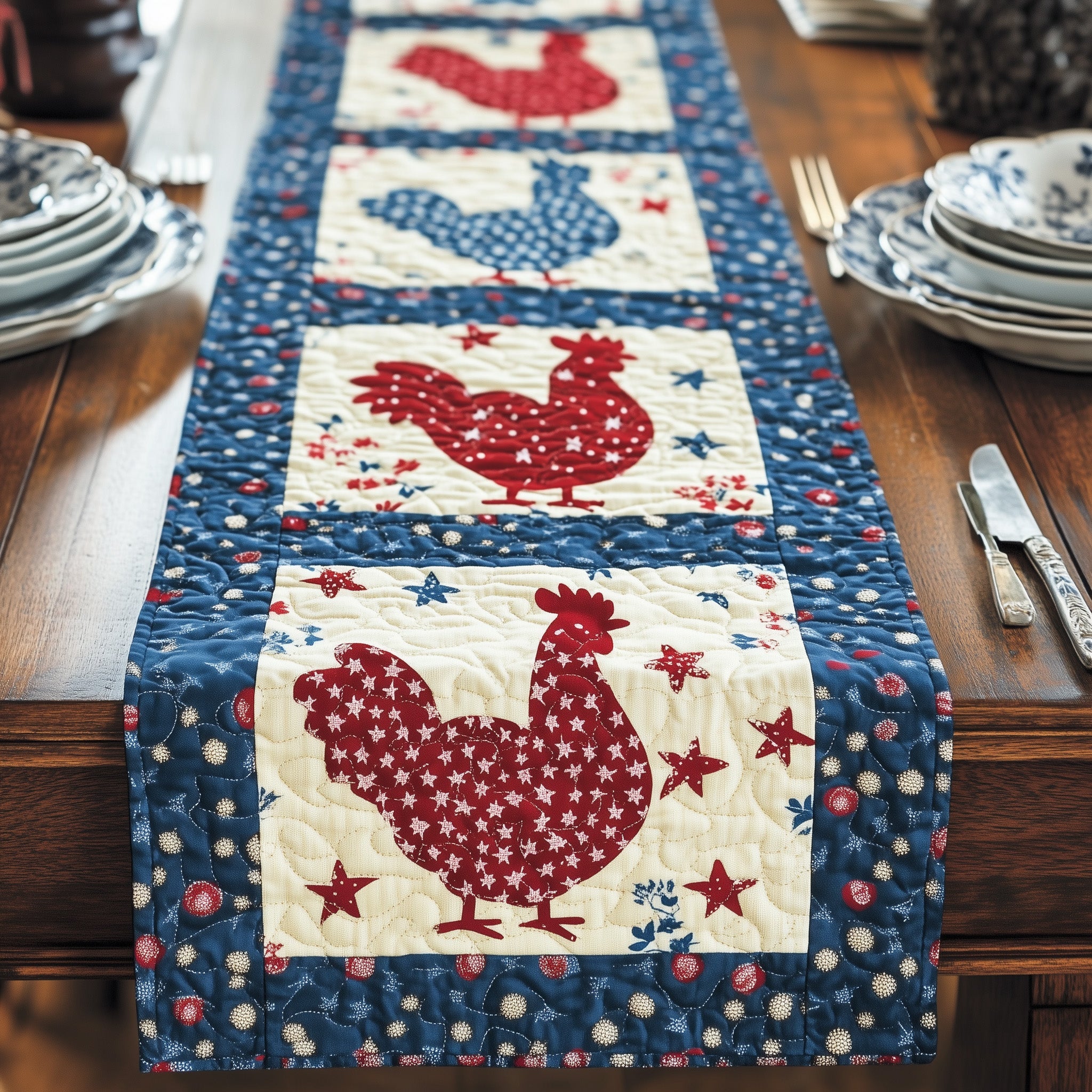 Vintage Feathered Friends Quilted Table Runner Christmas Table Runner
