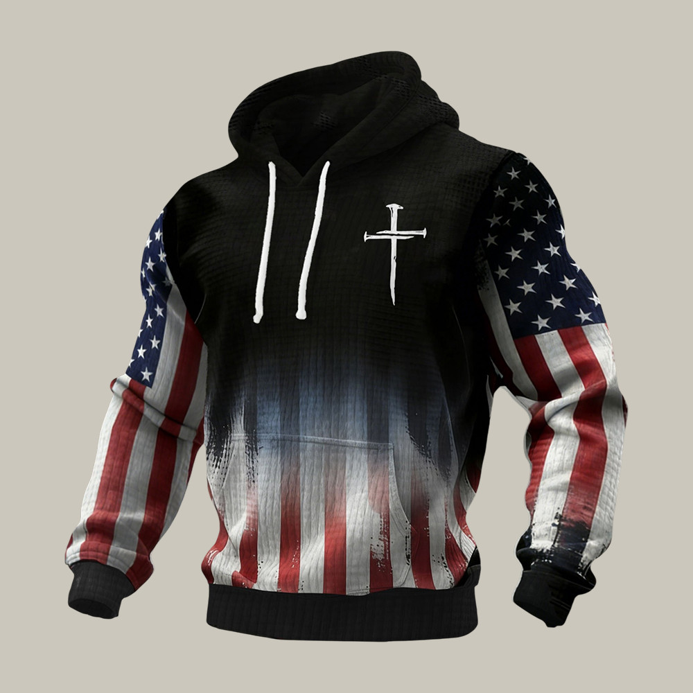 Vintage Flag And Cross Hoodie Patriotic American Flag Apparel 4th Of July Gifts