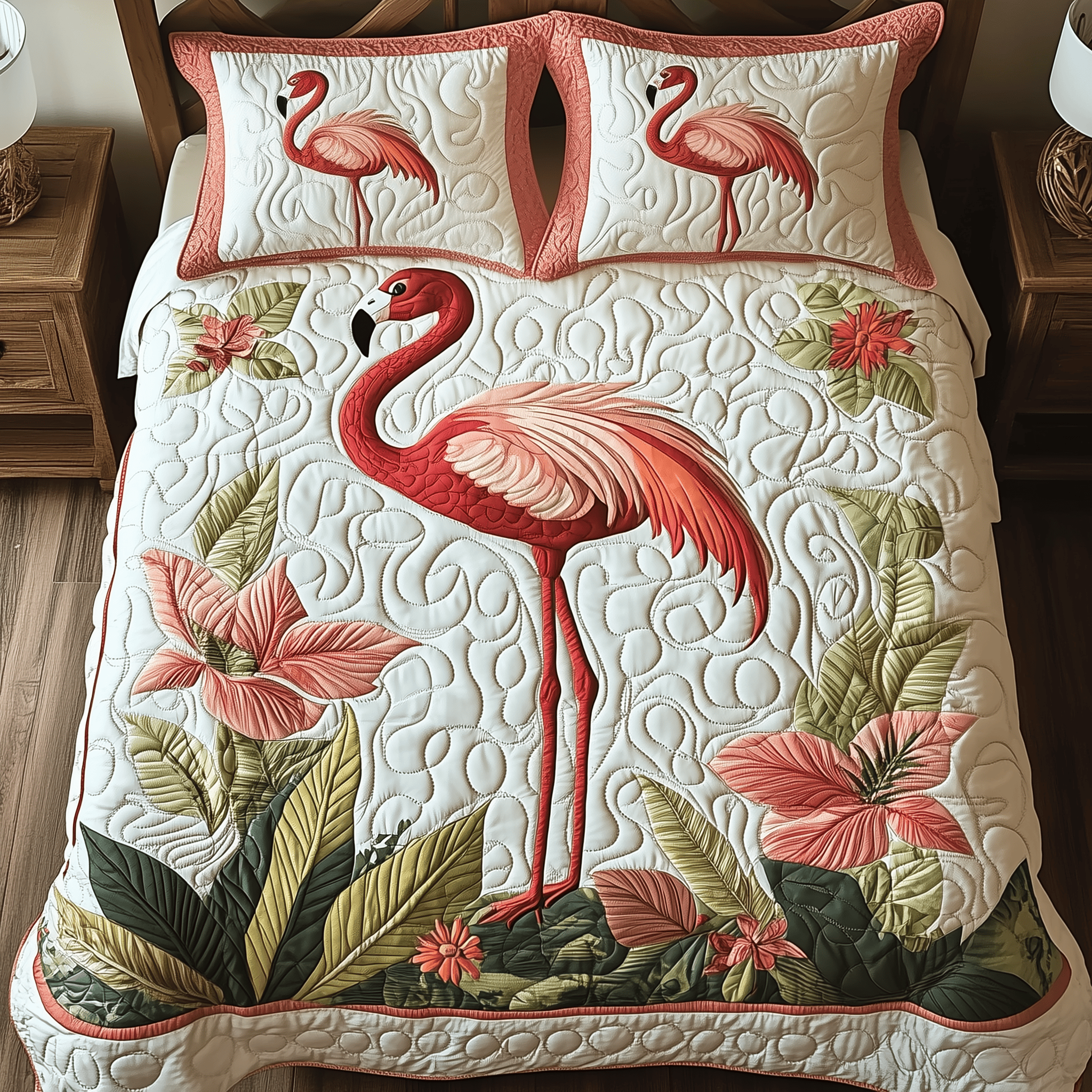 Vintage Flamingo Quilted Bedding Set Xmas Bedding Set Unique Christmas Gifts For Parents