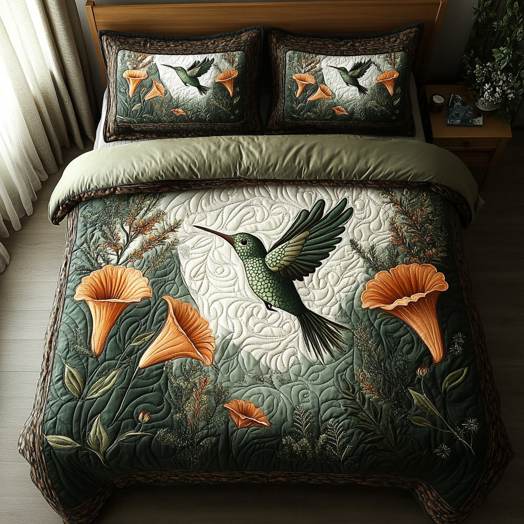Vintage Flight Quilted Bedding Set Best Comforter Sets Gifts For Hummingbird Lovers