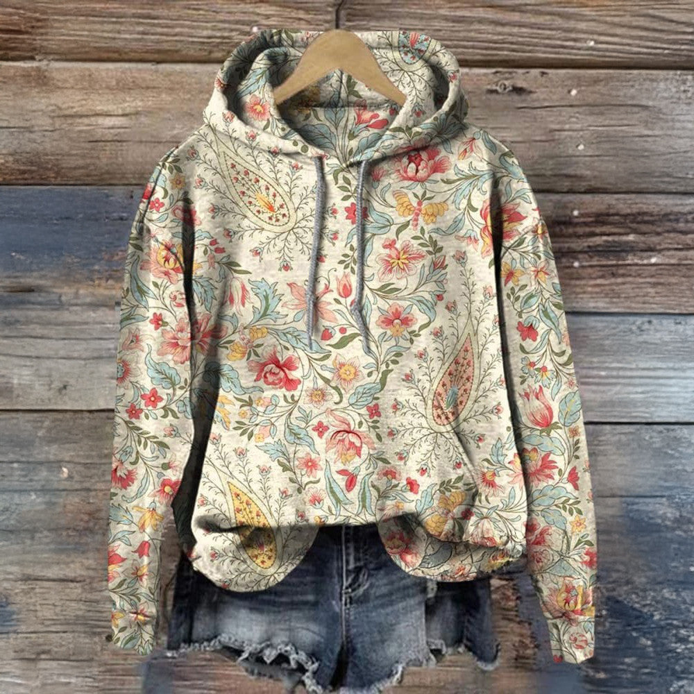 Vintage Floral Art Hoodie Women's Retro Hoodie Gifts For Girlfriend