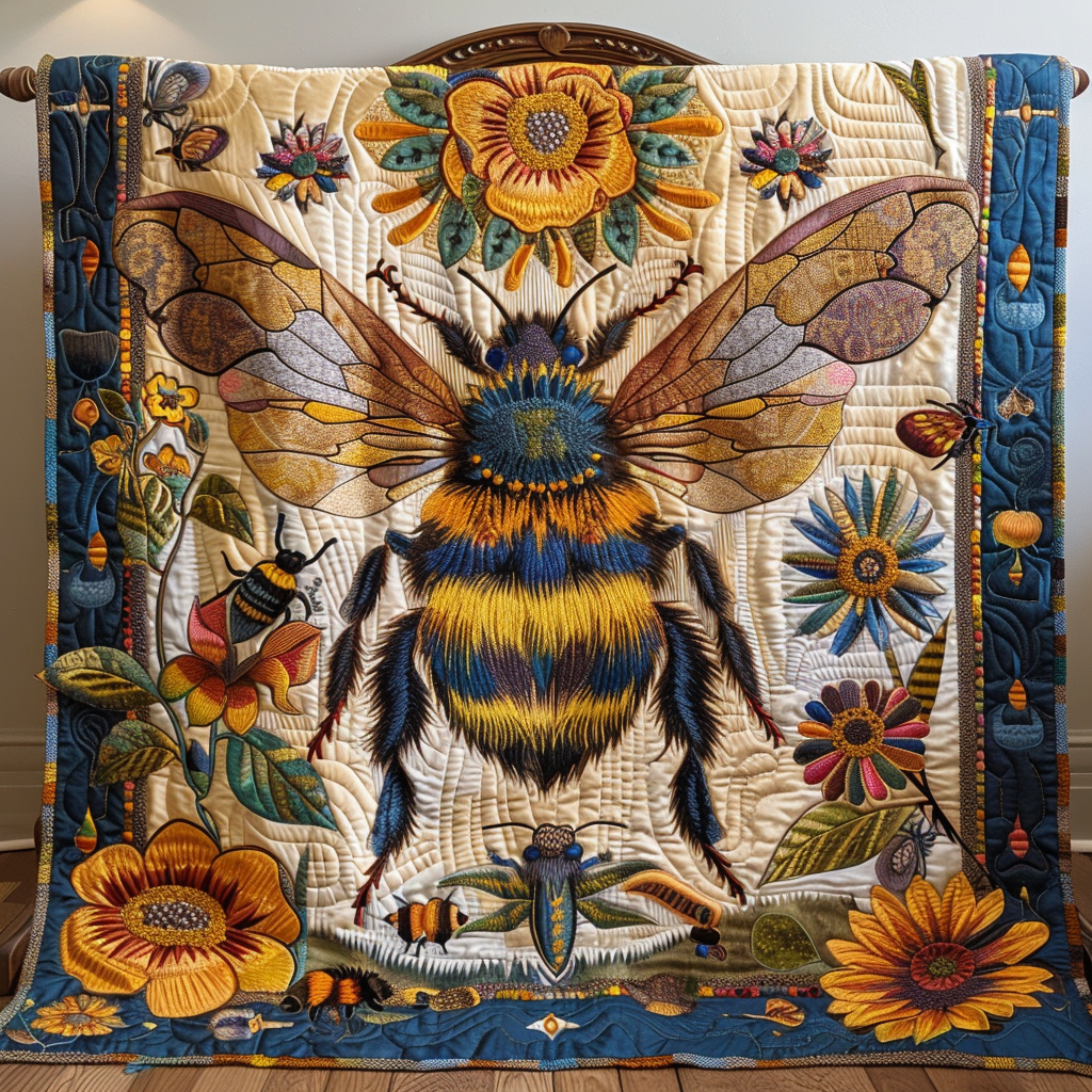 Vintage Floral Bee Quilted Blanket Cute Fuzzy Blankets