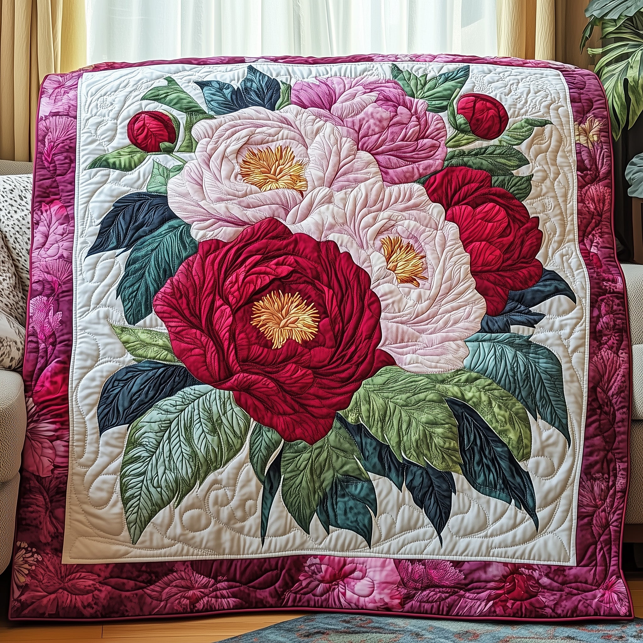 Vintage Floral Bouquet Quilted Blanket Best Couch Throw BlanketBest Christmas Presents For A Woman
