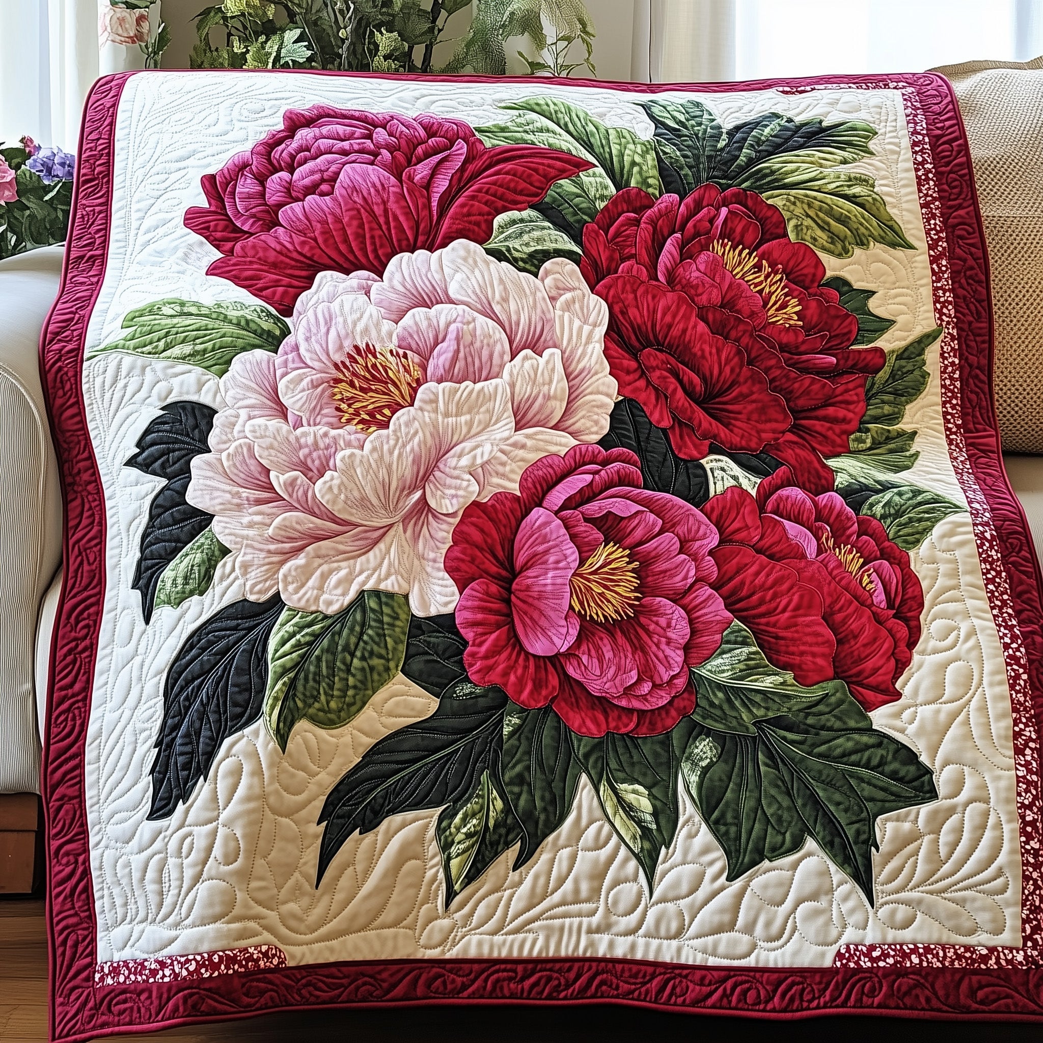 Vintage Floral Bouquet Quilted Blanket Best Couch Throw BlanketGifts For Wife For Xmas