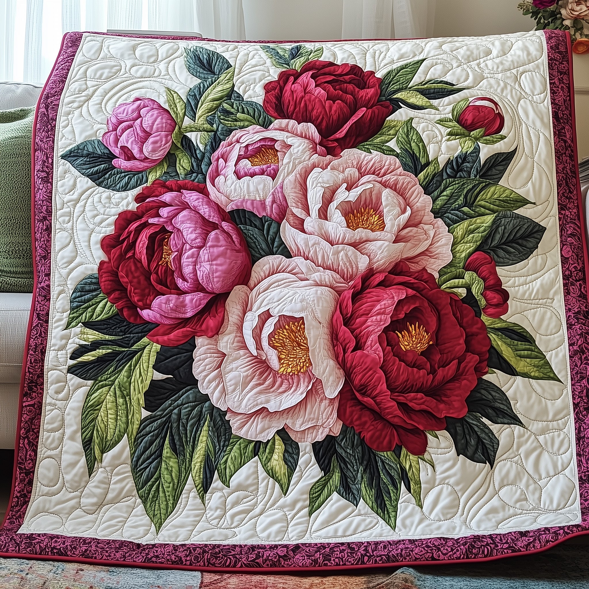 Vintage Floral Bouquet Quilted Blanket Best Couch Throw BlanketGreat Christmas Present For Wife