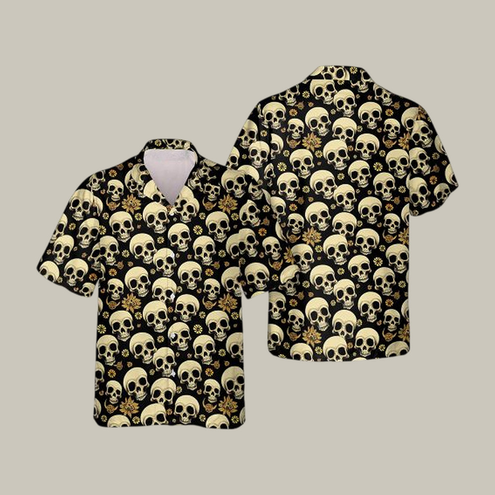 Vintage Floral Skull Hawaiian Shirt Gothic Skull Graphic Shirt Best Present For Dad Birthday