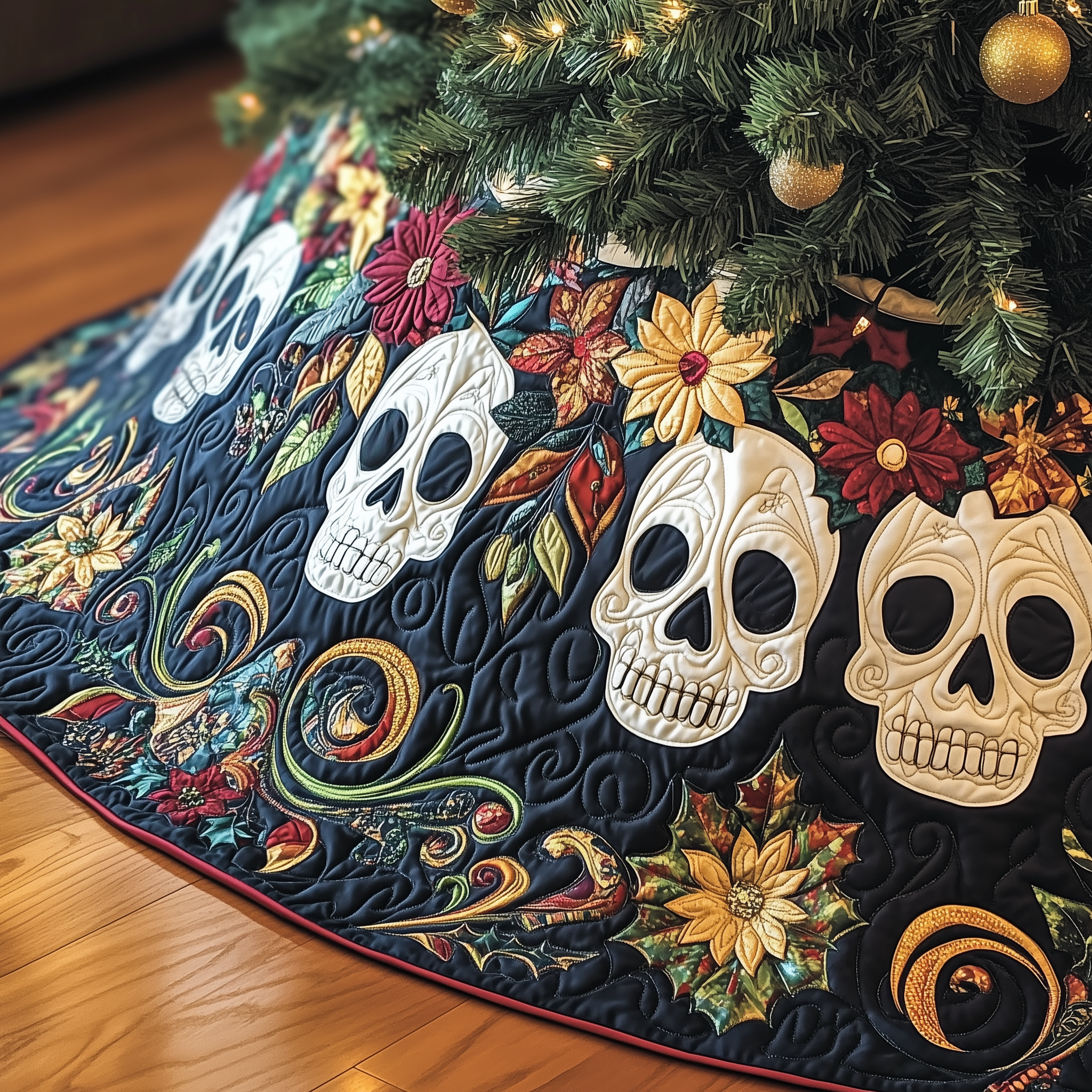 Vintage Floral Skull Quilted Tree Skirt Christmas Tree Skirt Christmas Gifts For Your Grandmother