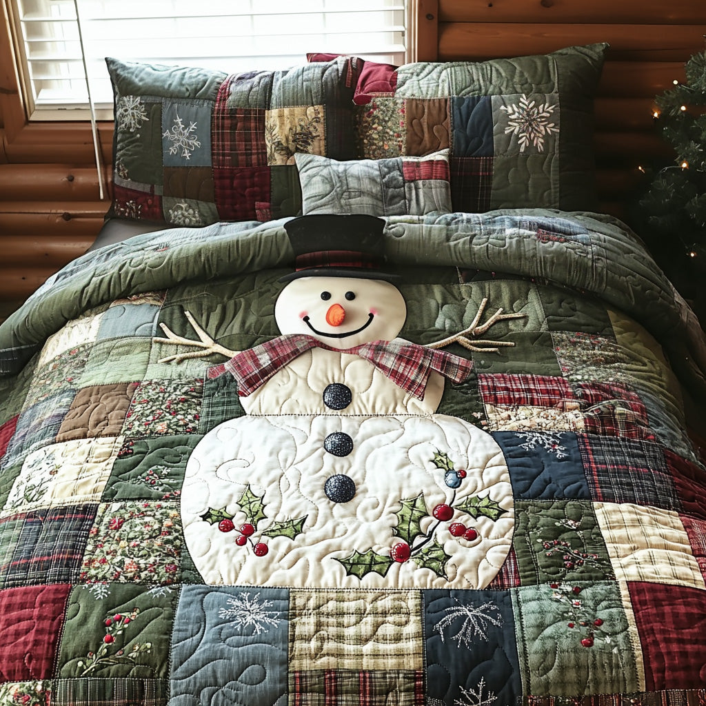 Vintage Frostfall Quilted Bedding Set Christmas Bed Sheets Snowman Christmas Presents