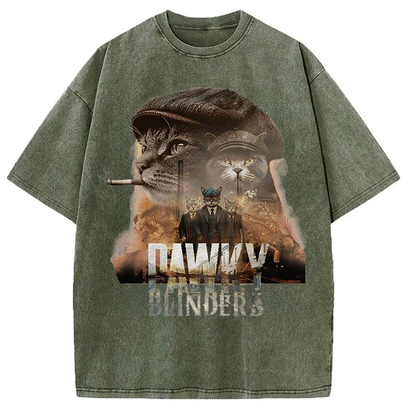 Vintage Gangster Cat Meme Washed T-Shirt Minimal Retro Graphic Clothing Gifts For Friends