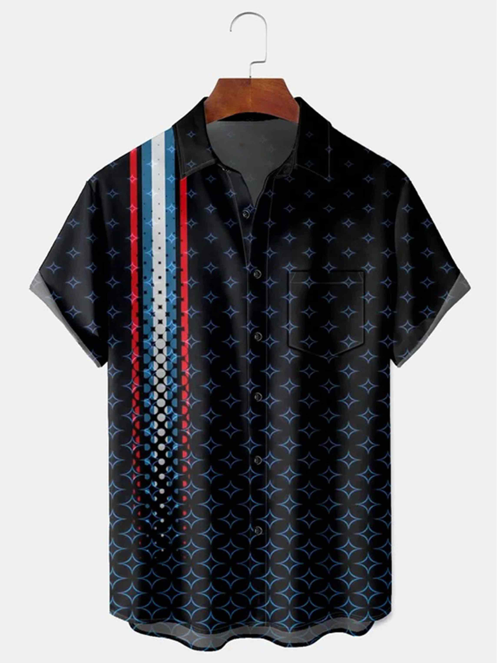 Vintage Geometric Button Shirt American Flag Contrast Striped Clothing Gift Ideas