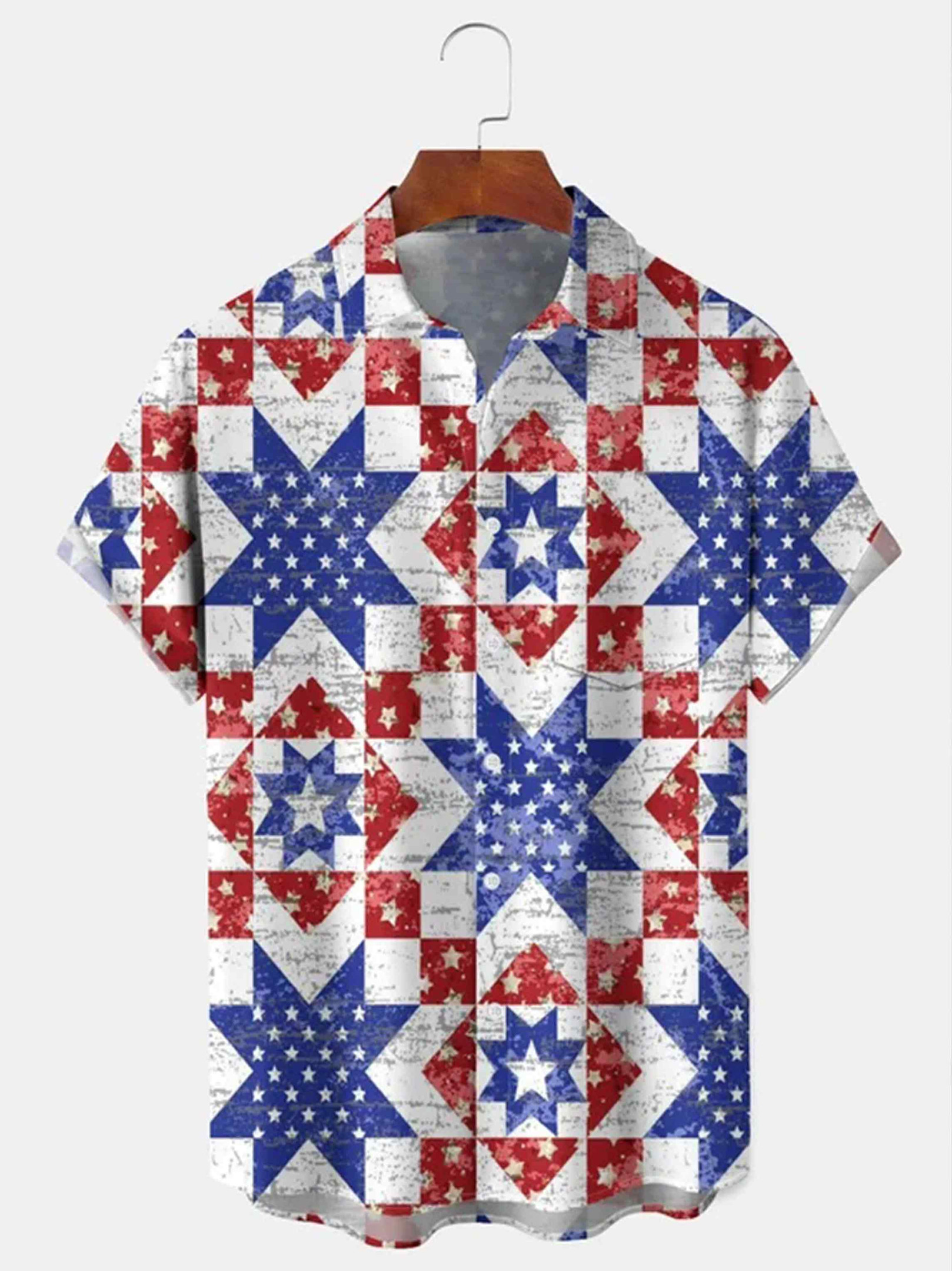 Vintage Geometric Star Patriotic Button Shirt 250 Years Anniversary Clothing Gifts For Men