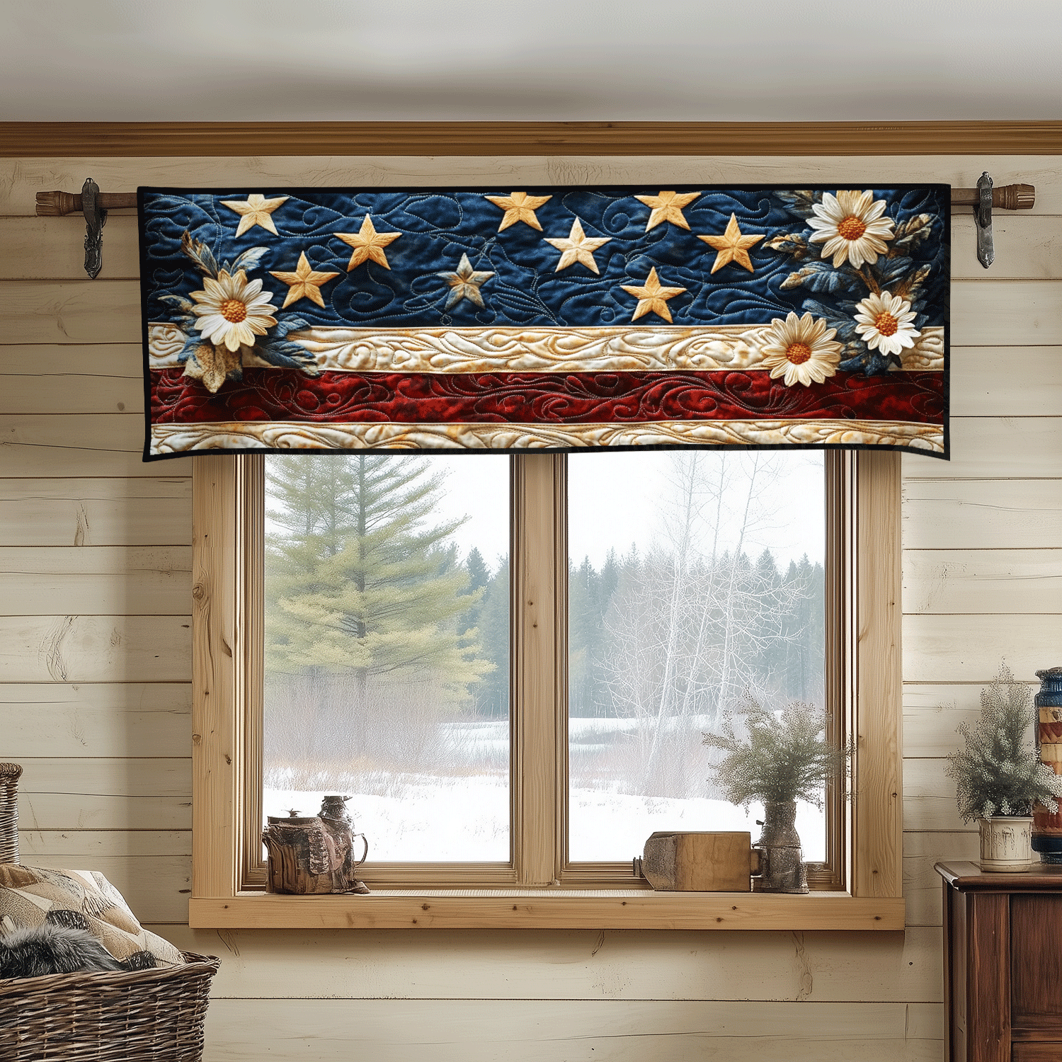 Vintage Glory Blooms Quilted Valance Rustic Window Topper Valance Special Birthday Gift for Mom