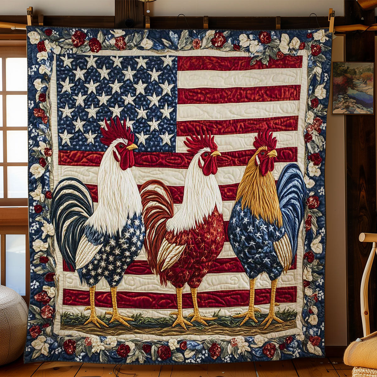 Vintage Glory Rooster Quilt Blanket King Size Blanket Christian Gifts For Christmas