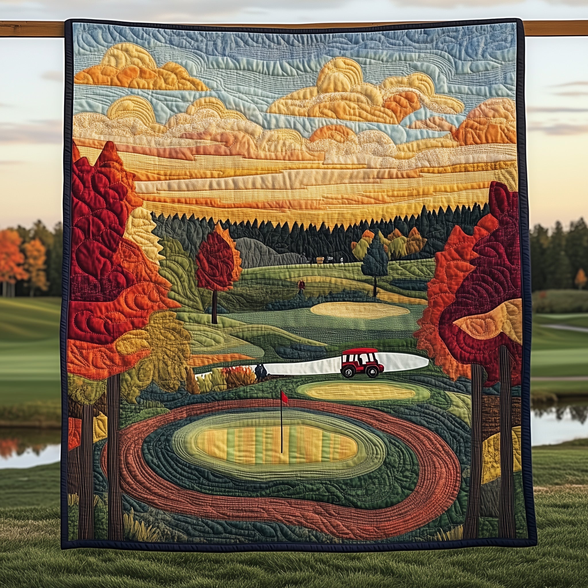 Vintage Golf Course Quilted Blanket Best Couch Throw BlanketGolf Related Retirement Gifts