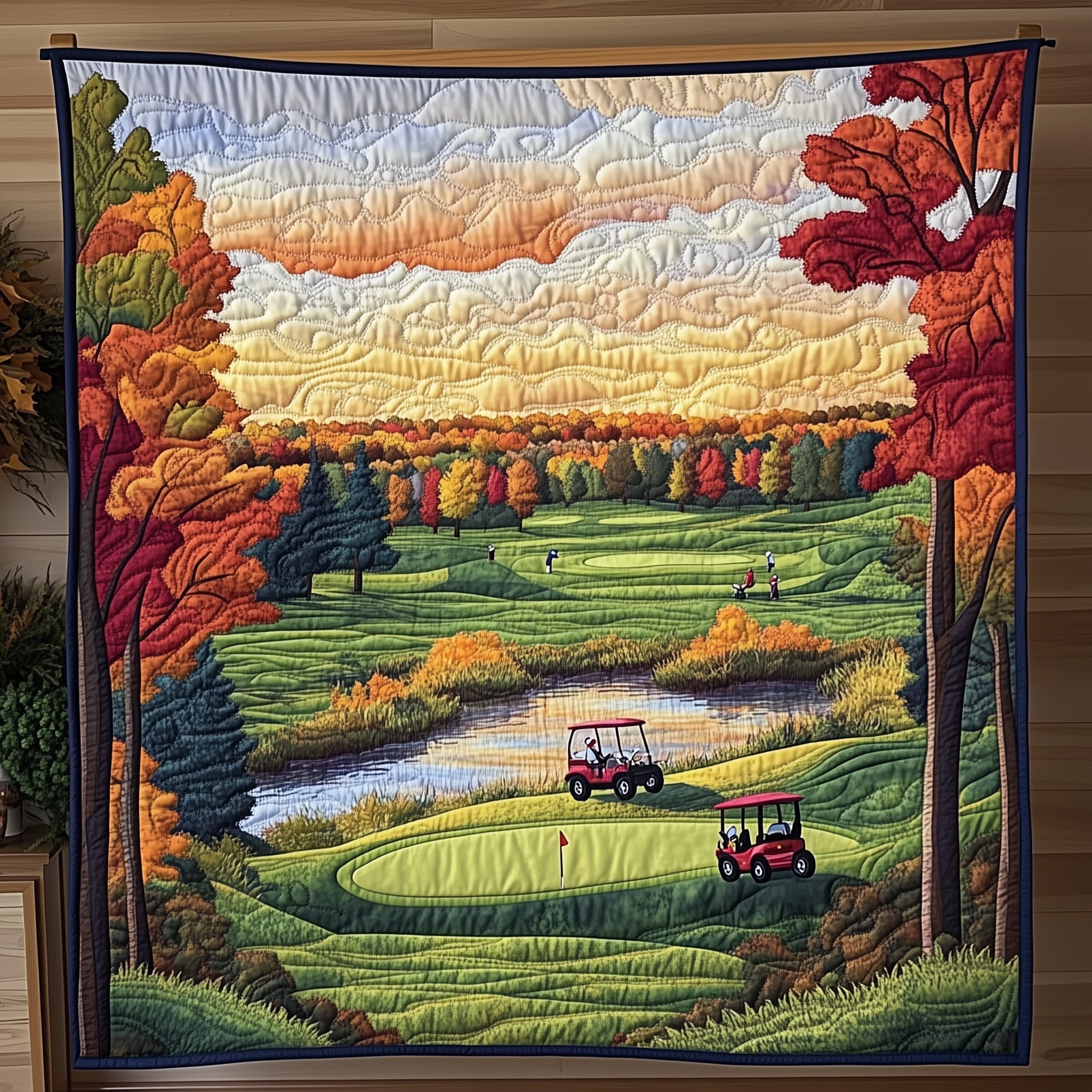Vintage Golf Course Quilted Blanket Classic Sport Landscape Throw Gifts For Male Golfers