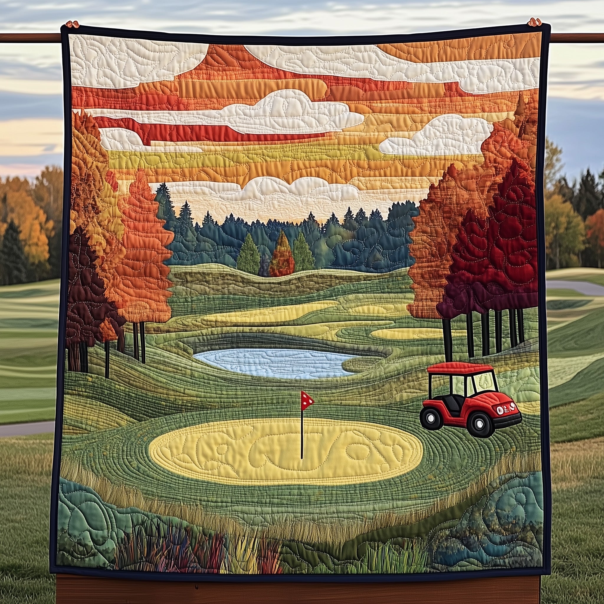 Vintage Golf Course Quilted Blanket Quilted Christmas Blanket for Couch & Sofa